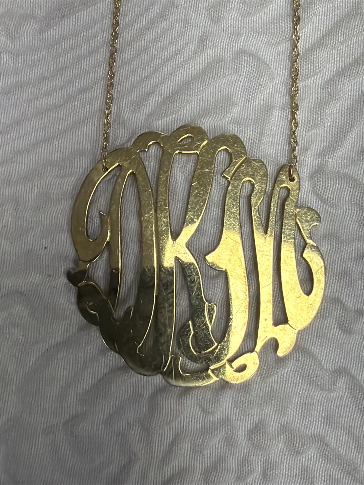 Vintage Jane Basch Sterling Silver Monogram ‘DKM’ Pendant 18” Necklace 11.24 Gr