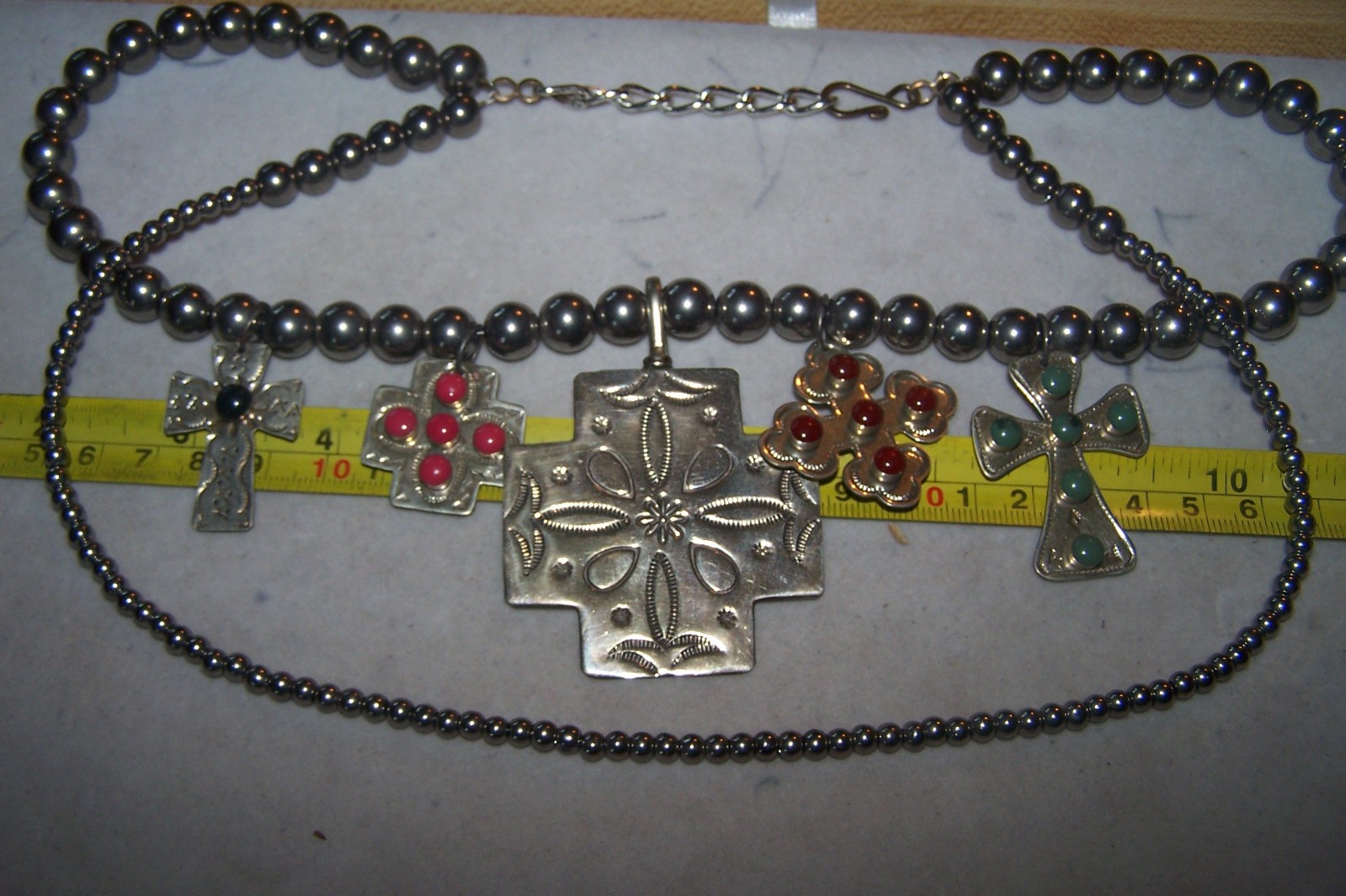 SISSIE AND ME Western Beaded Silver Turquoise Cross Charm Treasure Necklace