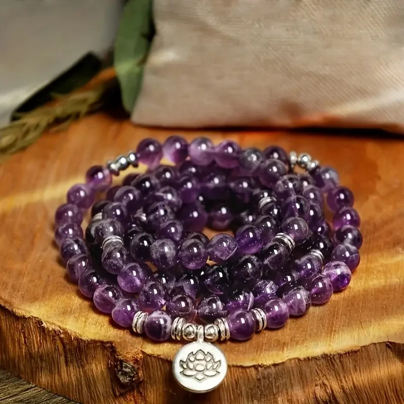 Amethyst 108 Mala Bead Prayer Healing Crystal Necklace Bracelet Talisman Gifts