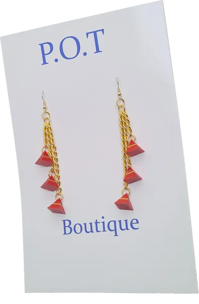 Tri Triangle Earrings/Red/Gold/Sophisticated Jewelry/Formal/Women/Club Wear