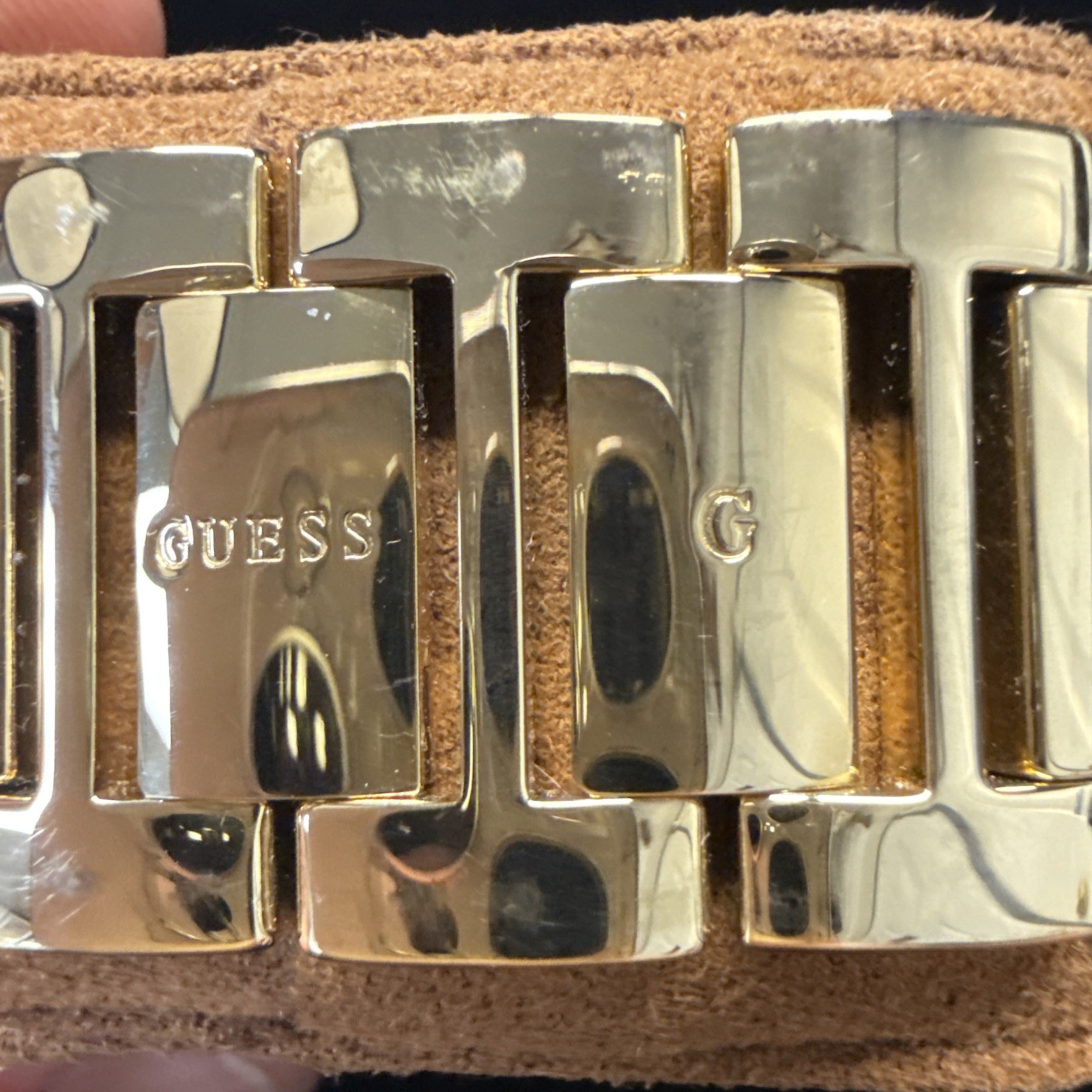 Guess Gold Tone And Rhinestone Logo Womens Watch Statement Piece 6.50 Inches 90s