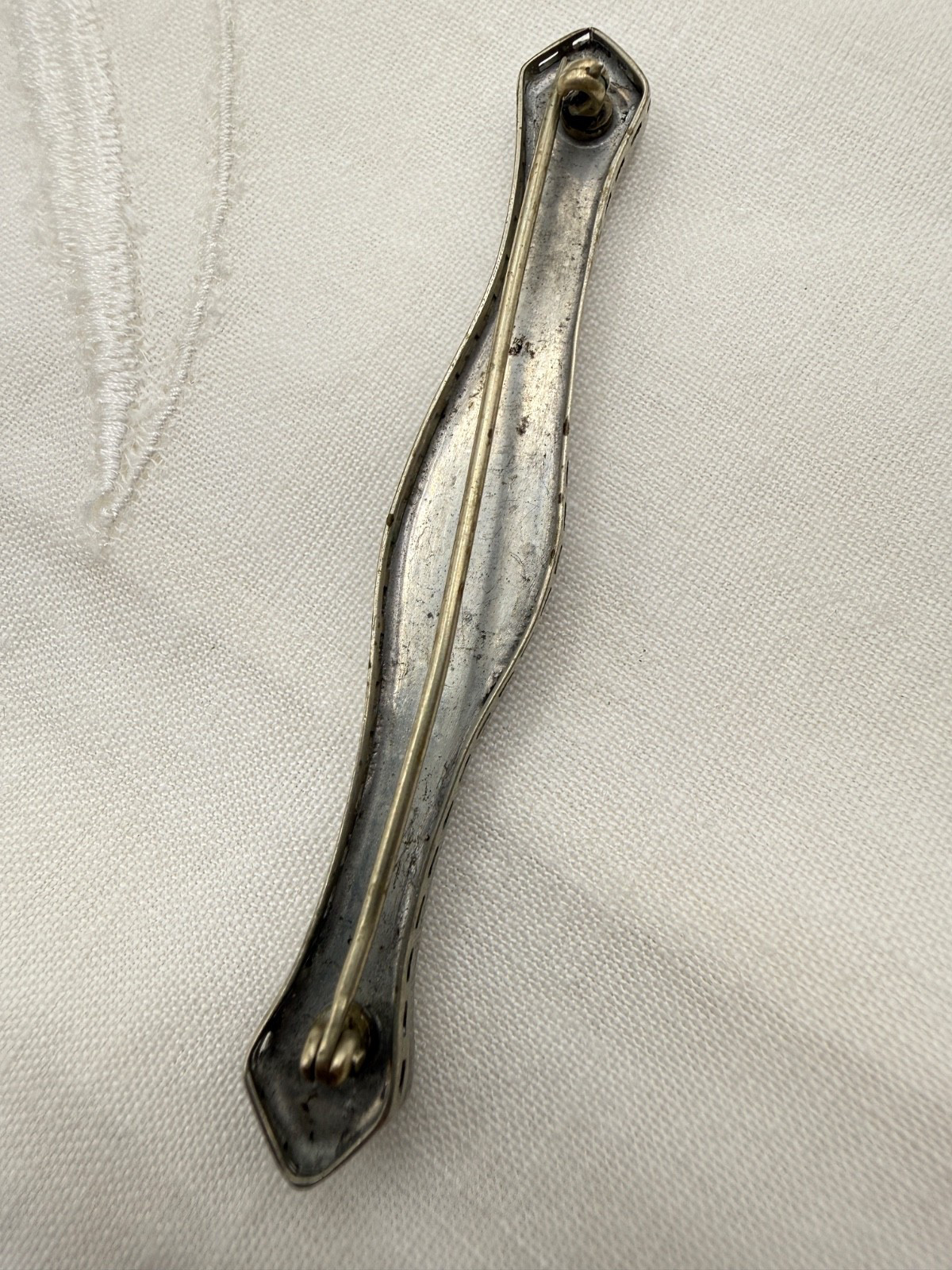 Vintage Art Deco Bar Brooch Rhinestones c.1930 White Metal European Style
