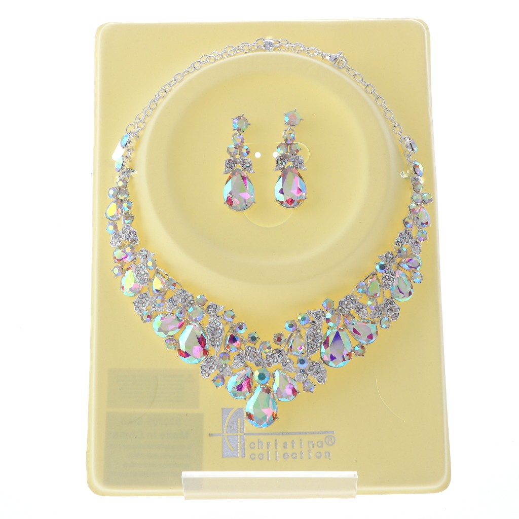 Silver Tone Alloy Metal Rhinestone Necklace Earring Set S20709-SAB