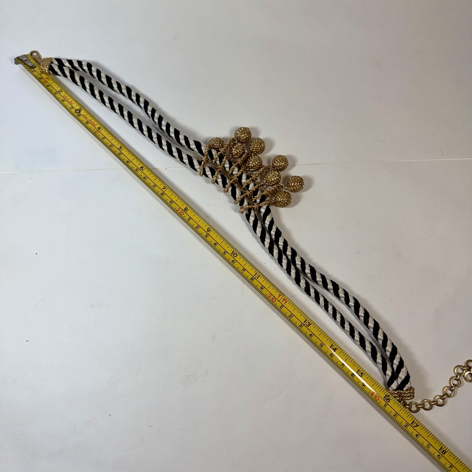 Stella & Dot Kalani Statement Necklace Black White Gold Rope Ball Knots 16–20”