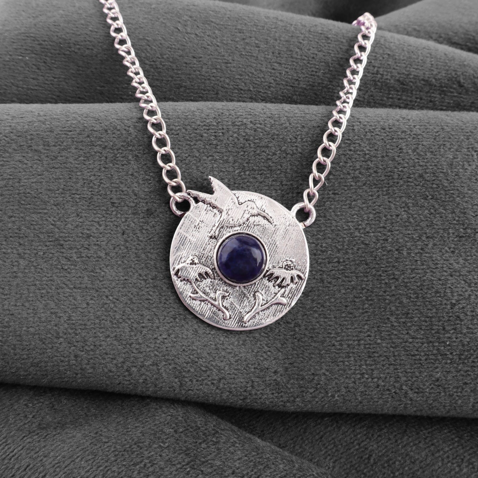 Handmade New 925 Silver Sapphire Sodalite Blue Round Natural Stone Pendant