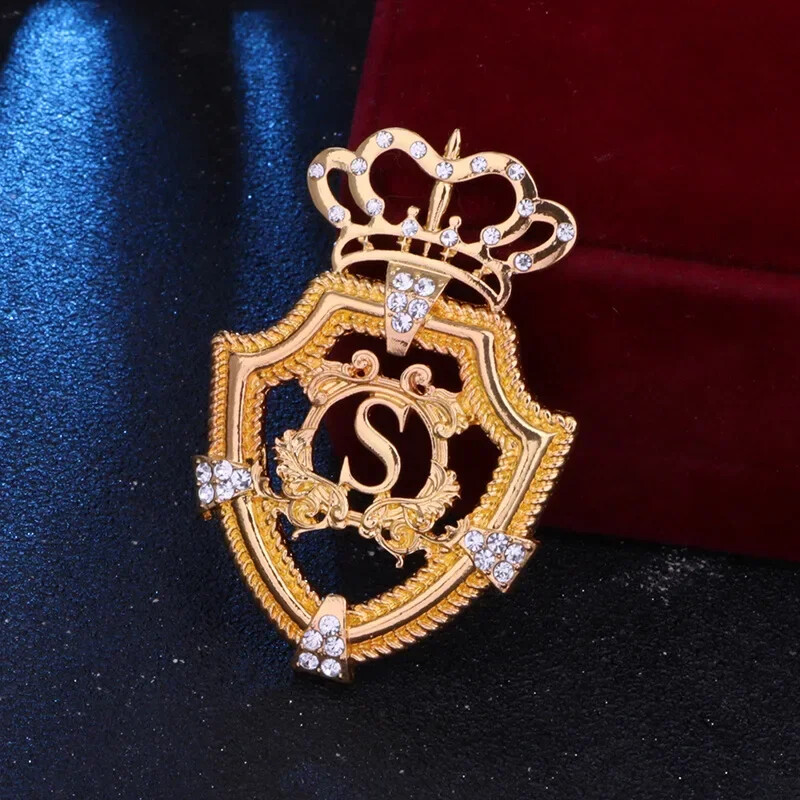 Crown Brooch English Letter Gold Silver Color Lapel Pins Men’s Suit Corsage Gift