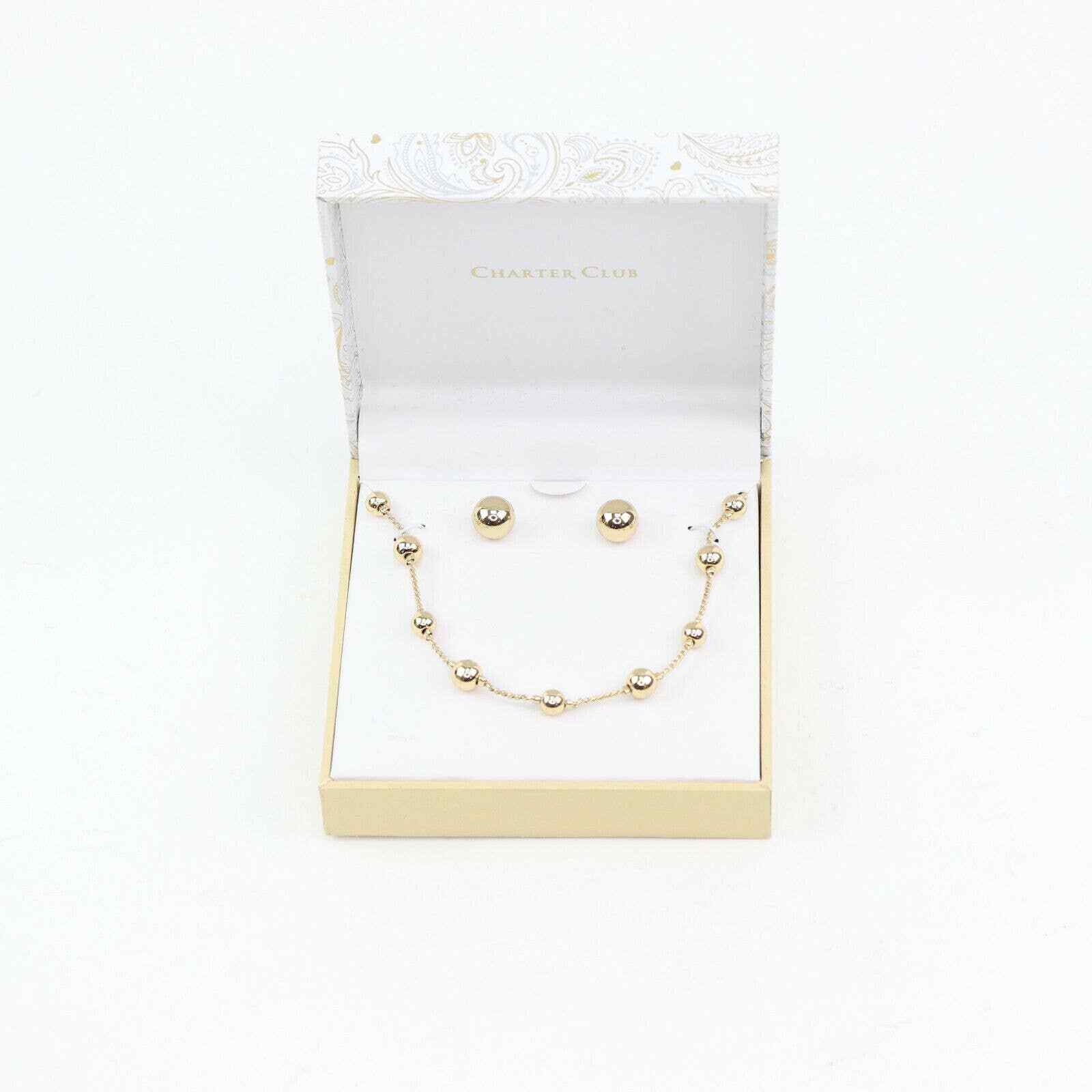 Charter Club NIB Gold-Tone Bead Ball Necklace & Earring Set