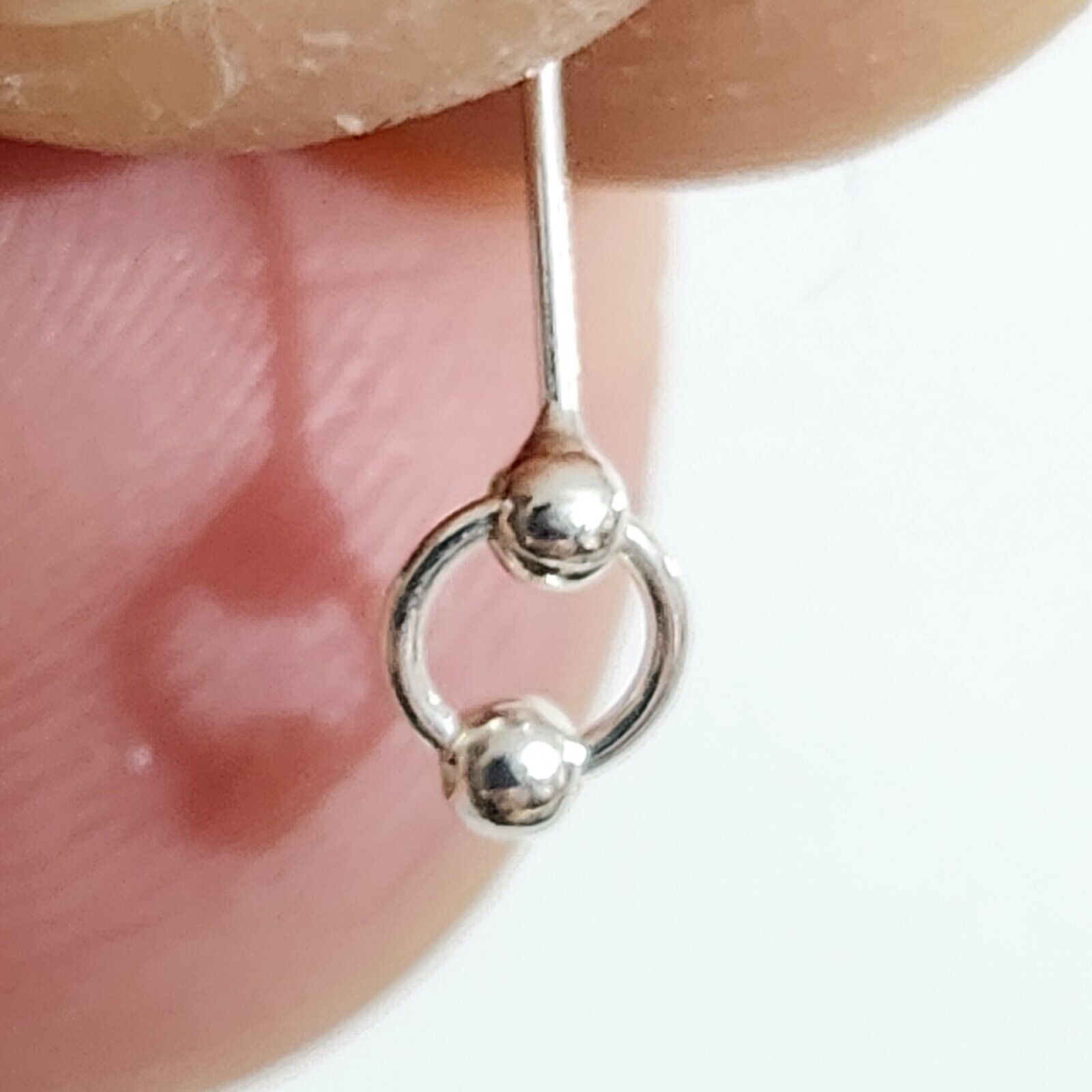 Double Ball Nose Stud Ring 925 Sterling Silver Ball Stay Piercing Body Jewellery