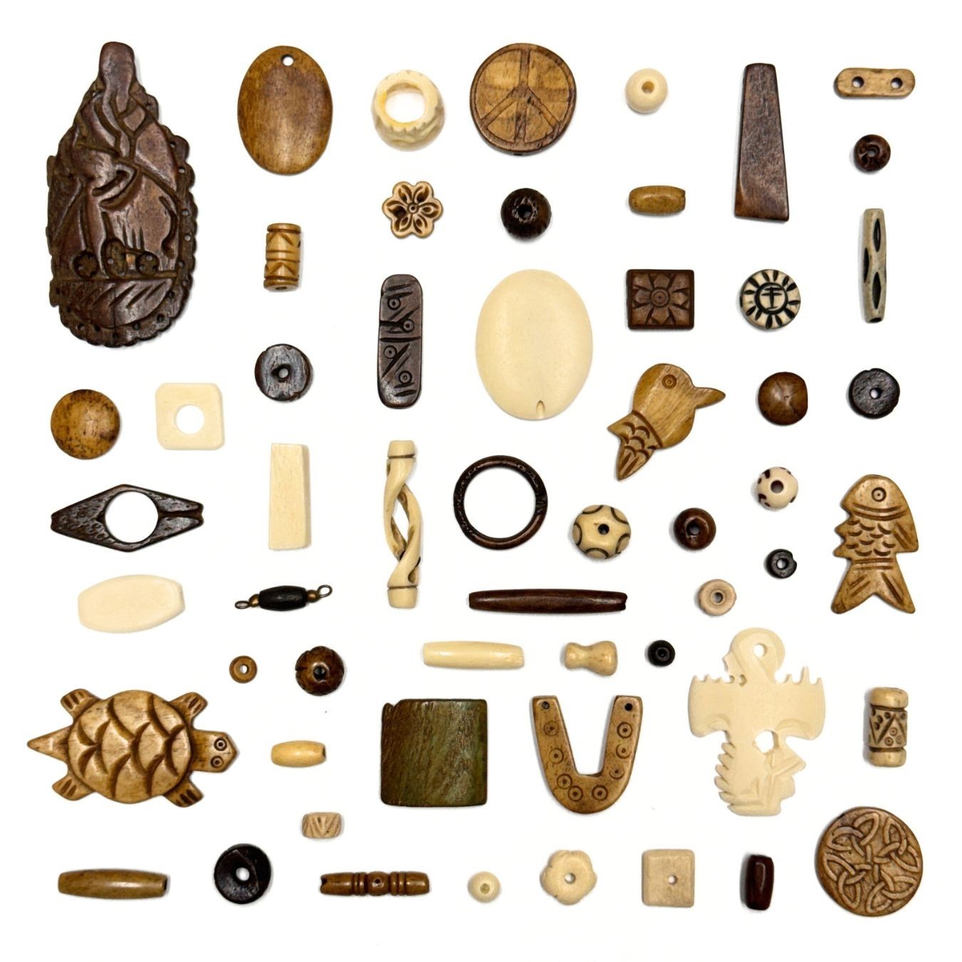 Assorted Bone Buttons, Beads, Spaces, and other Accessories