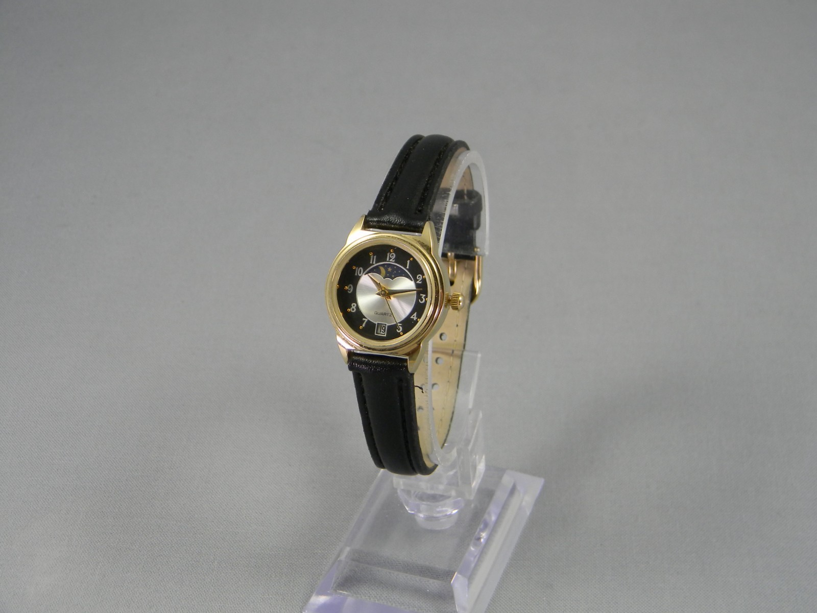 Moon Phase Watch Women 23mm Gold Tone Date Japan Movement New Battery