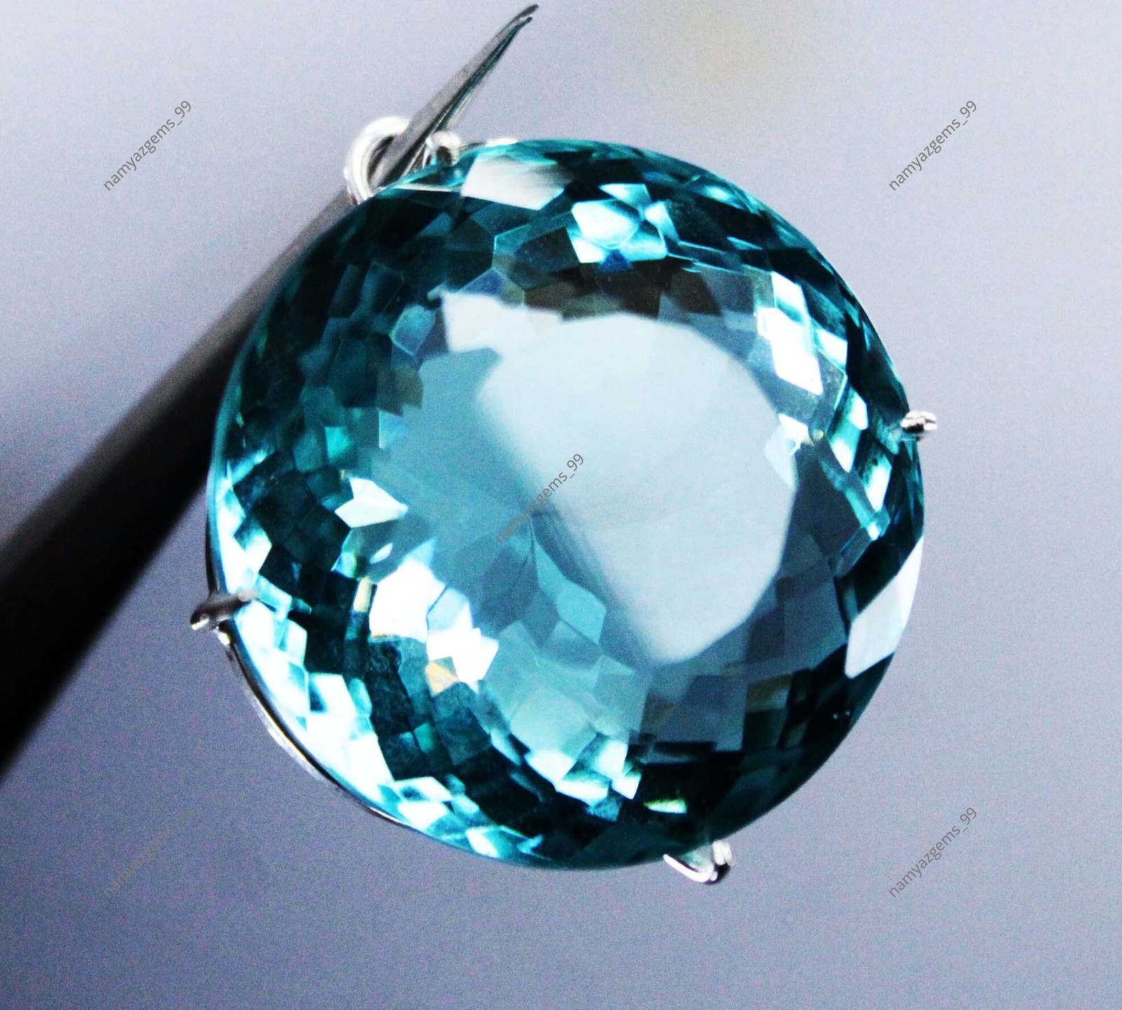 111.75 Ct Natural Aquamarine 925 Solid Silver Pendant Round Cut Gemstone