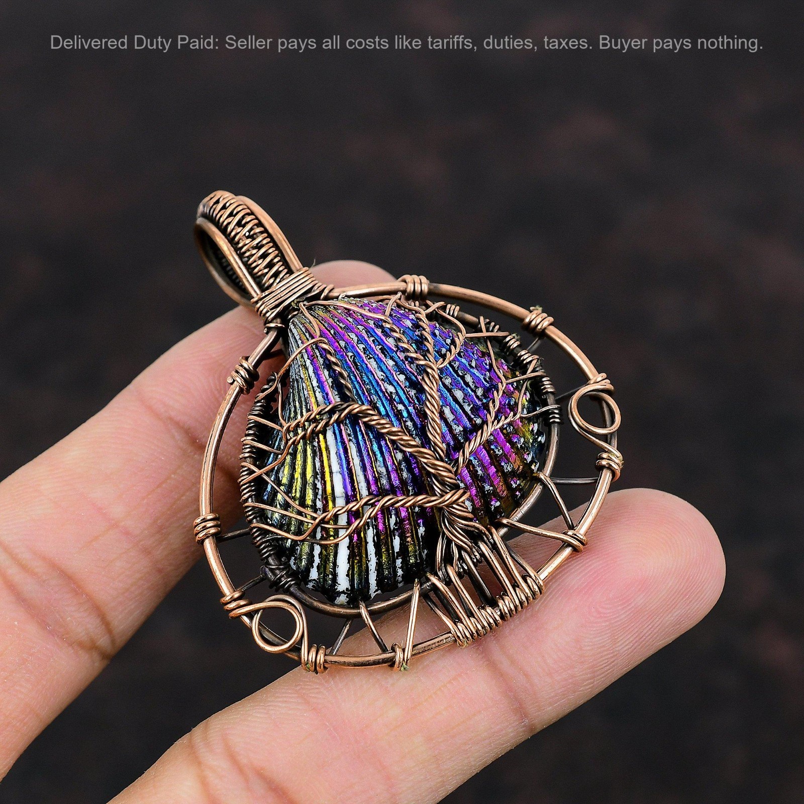 Titanium Coated Shell Gemstone Wire Wrapped Tree Of Life Pendant Jewelry Copper