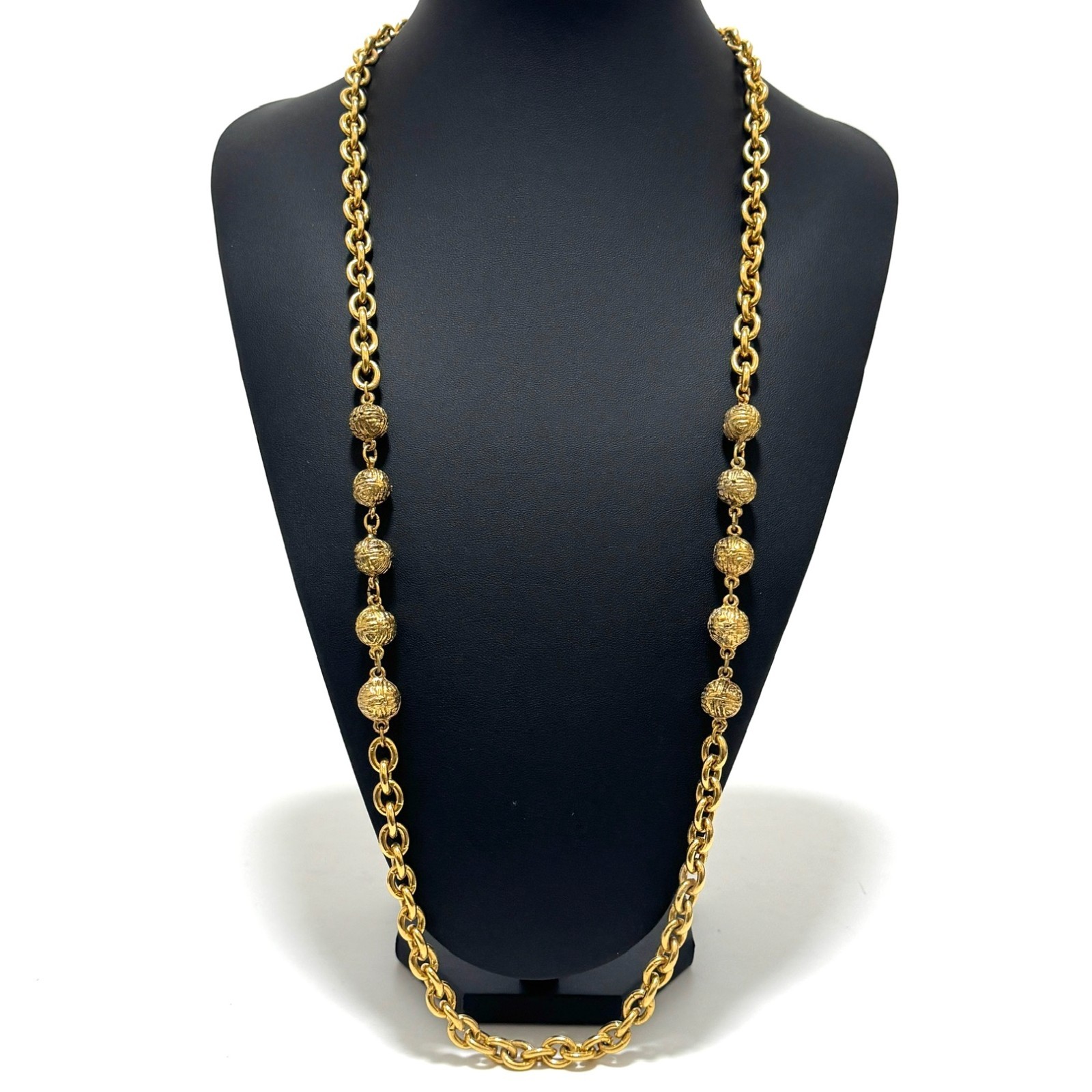 CHANEL COCO Mark CC Logo Ball Long Necklace Gold Accessory Vintage JAPAN