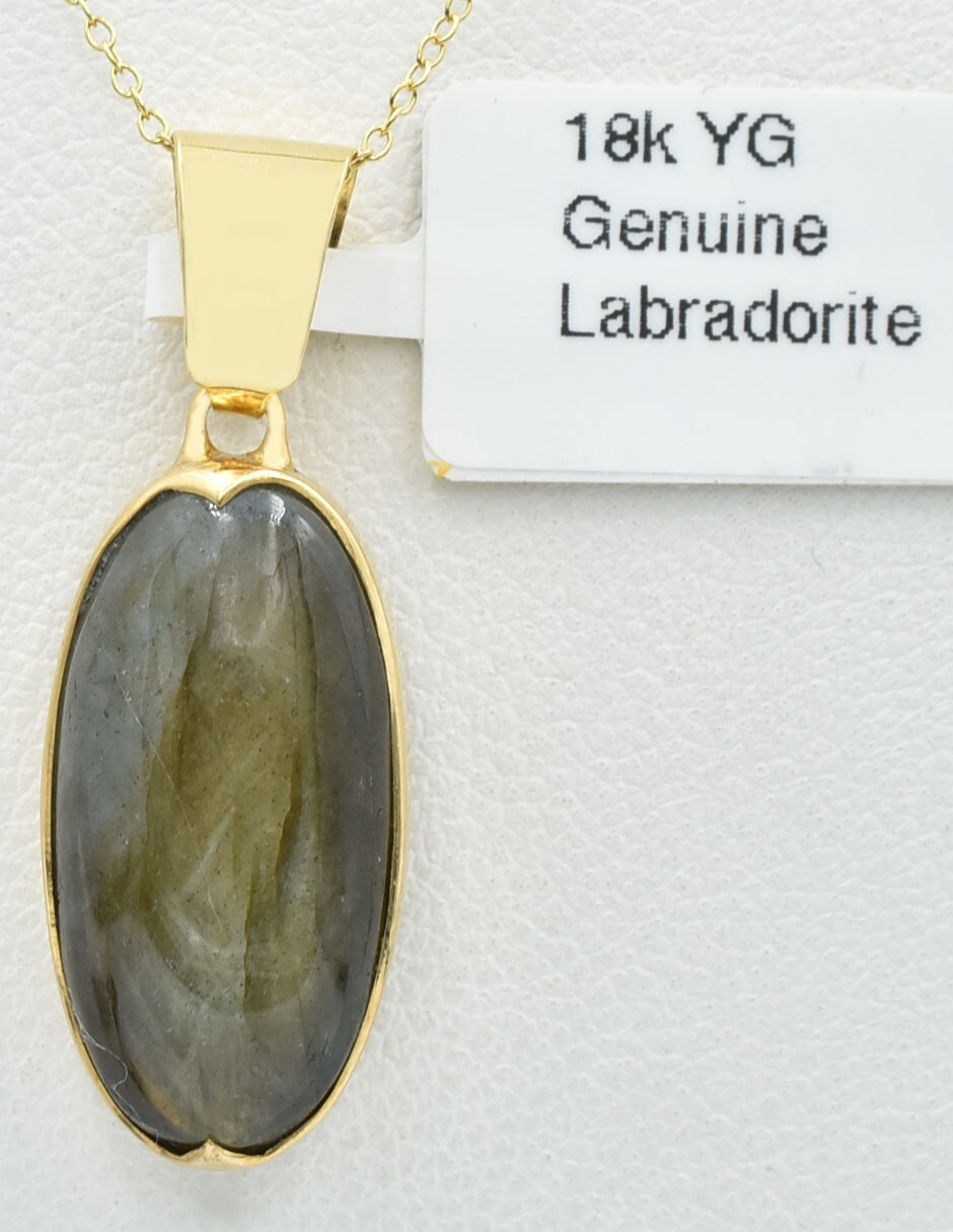 GENUINE 13.30 Cts LABRADORITE PENDANT 18K YELLOW GOLD – New With Tag