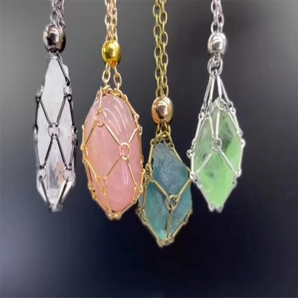 3PCS Stainless Steel Crystal Cage Necklace Holder Net Metal Chain Stone Holder