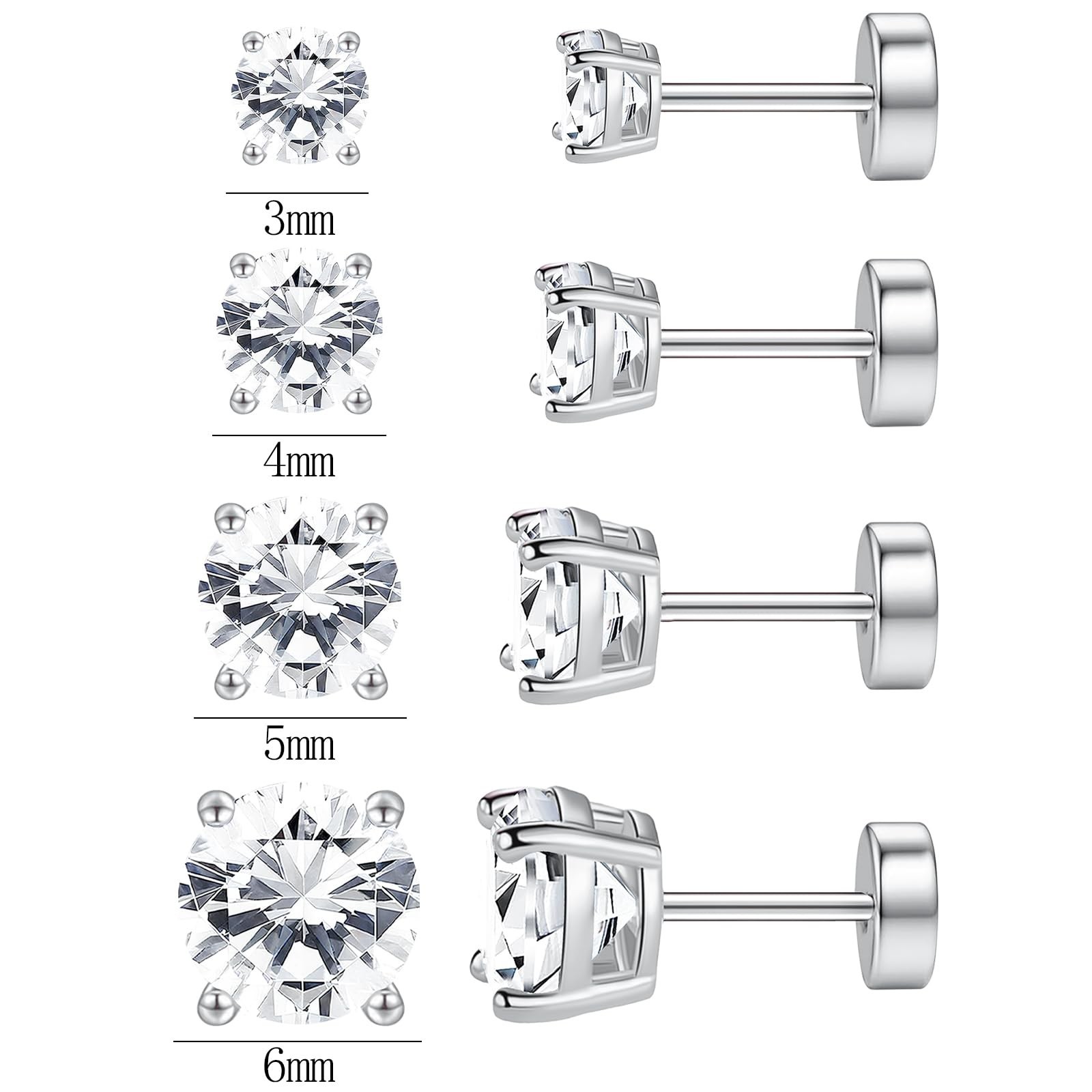 NEWITIN 4 Pairs Stainless Steel Stud Earrings for Men Hypoallergenic Flatback…
