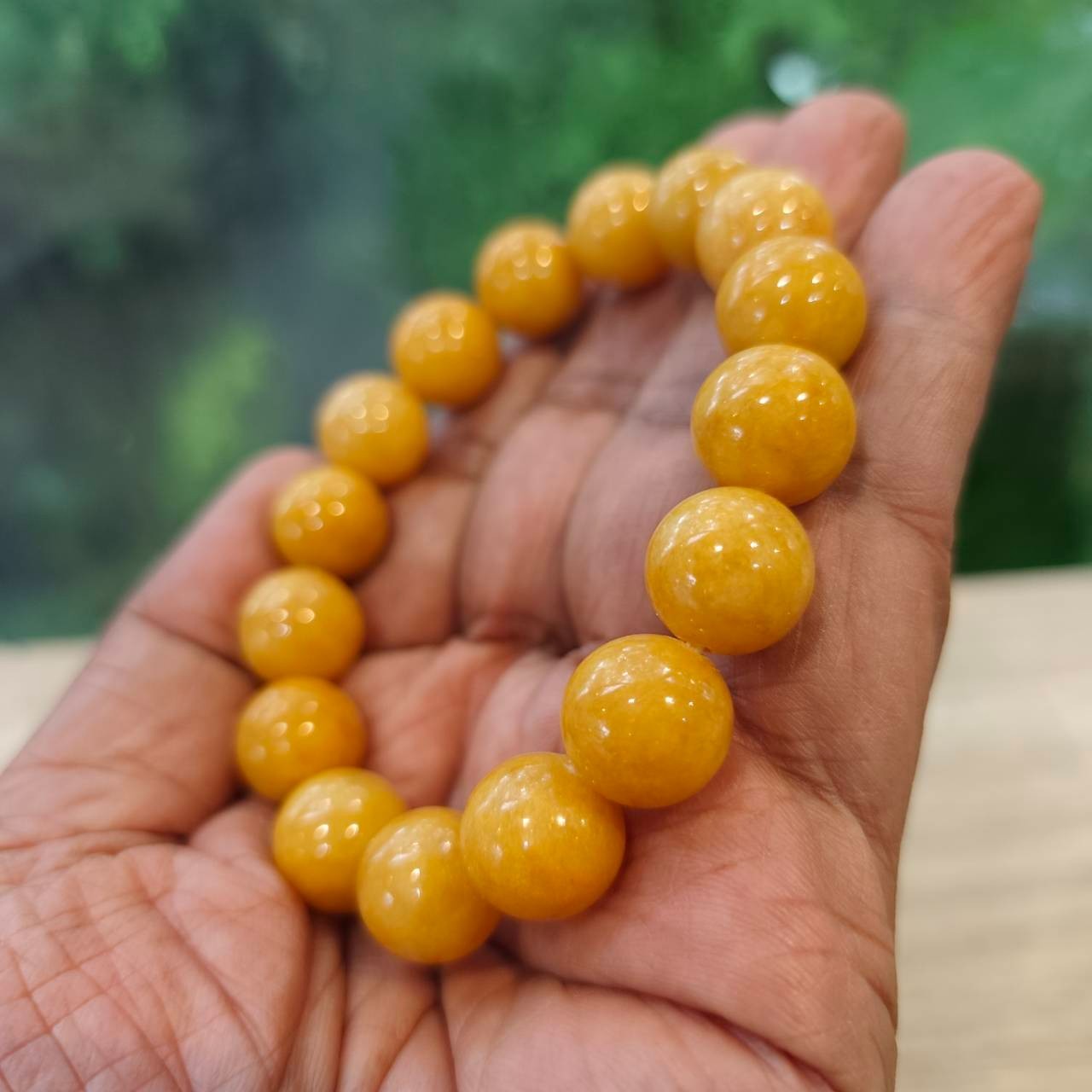 Burmese Jade Bracelet Round Shape Yellow Natural Jade Size 13.2 mm