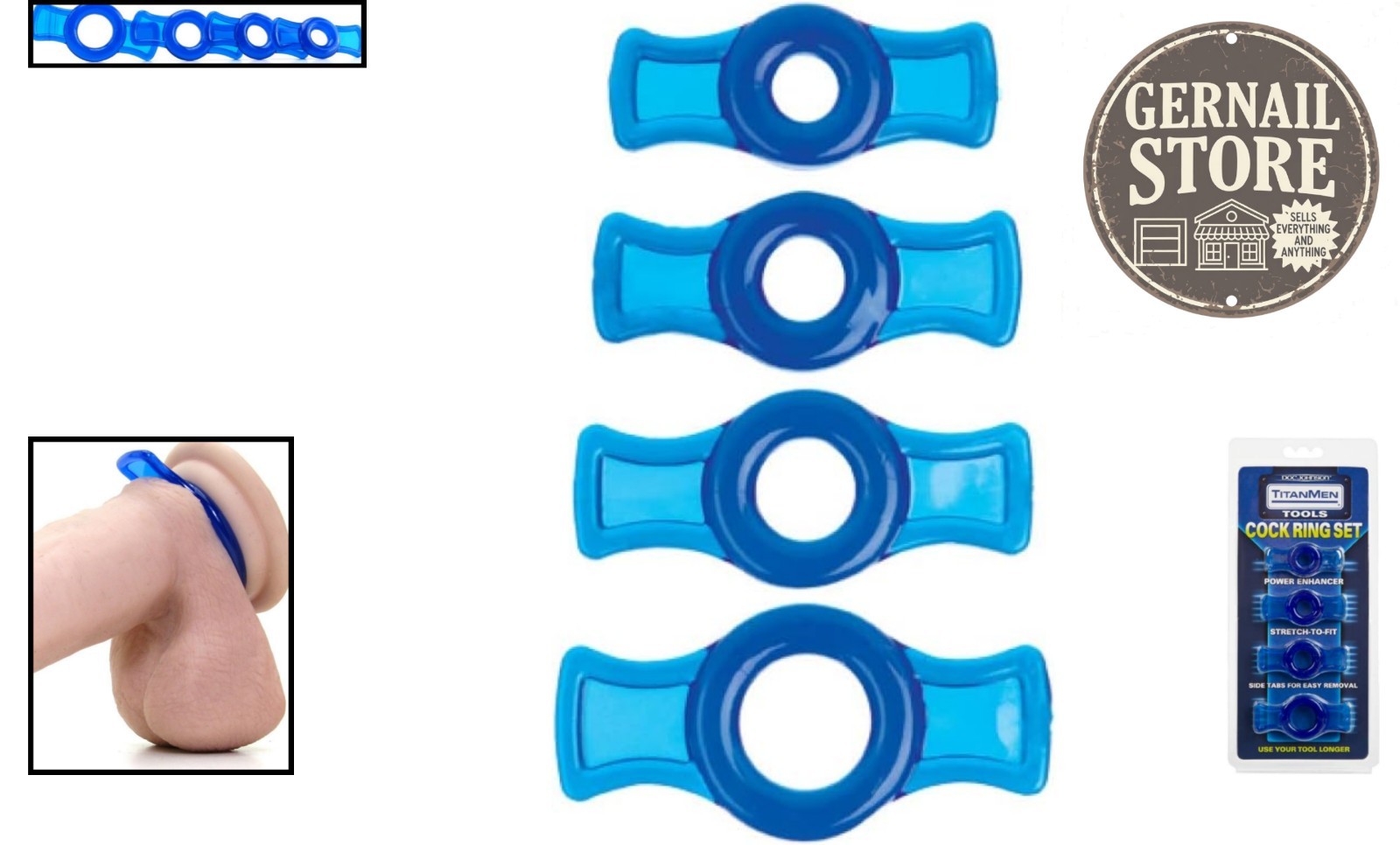 Titanmen 4 C-Ring Set: Enhance Pleasure with Adjustable Sizes & Blue Elegance