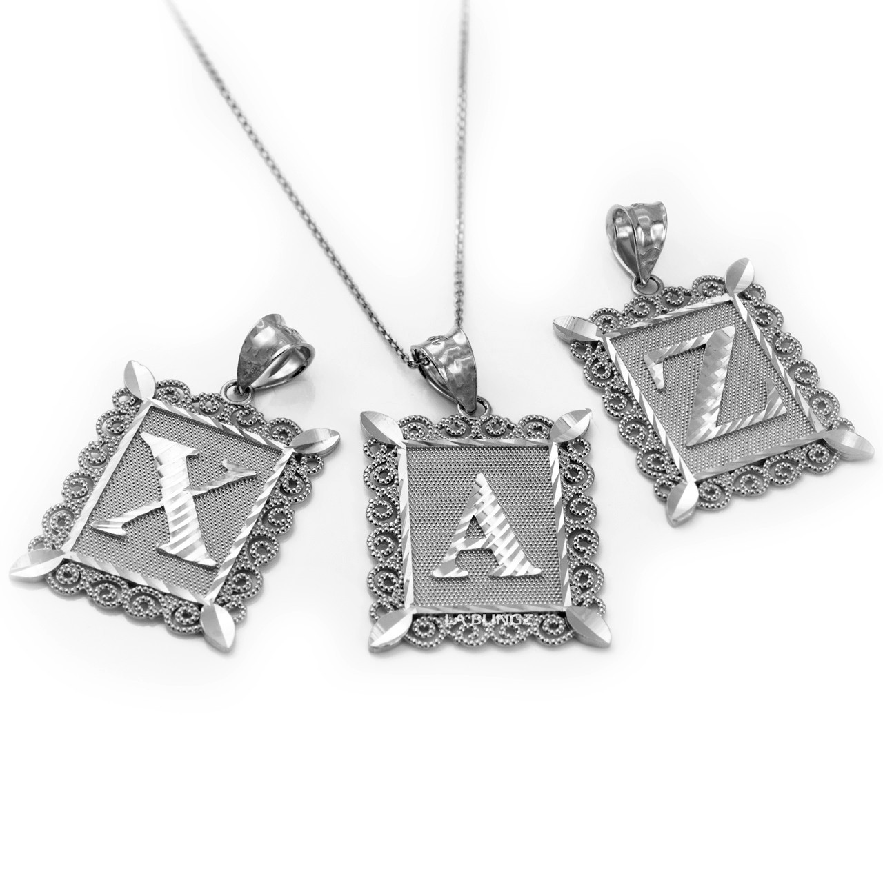 Sterling Silver Filigree Letter Initial Pendant Necklace Large A–Z Unisex