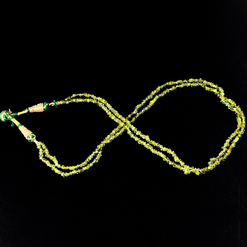 100.00 Cts Earth Mined 2 Strand Green Peridot Faceted Beads Necklace NK 25E120