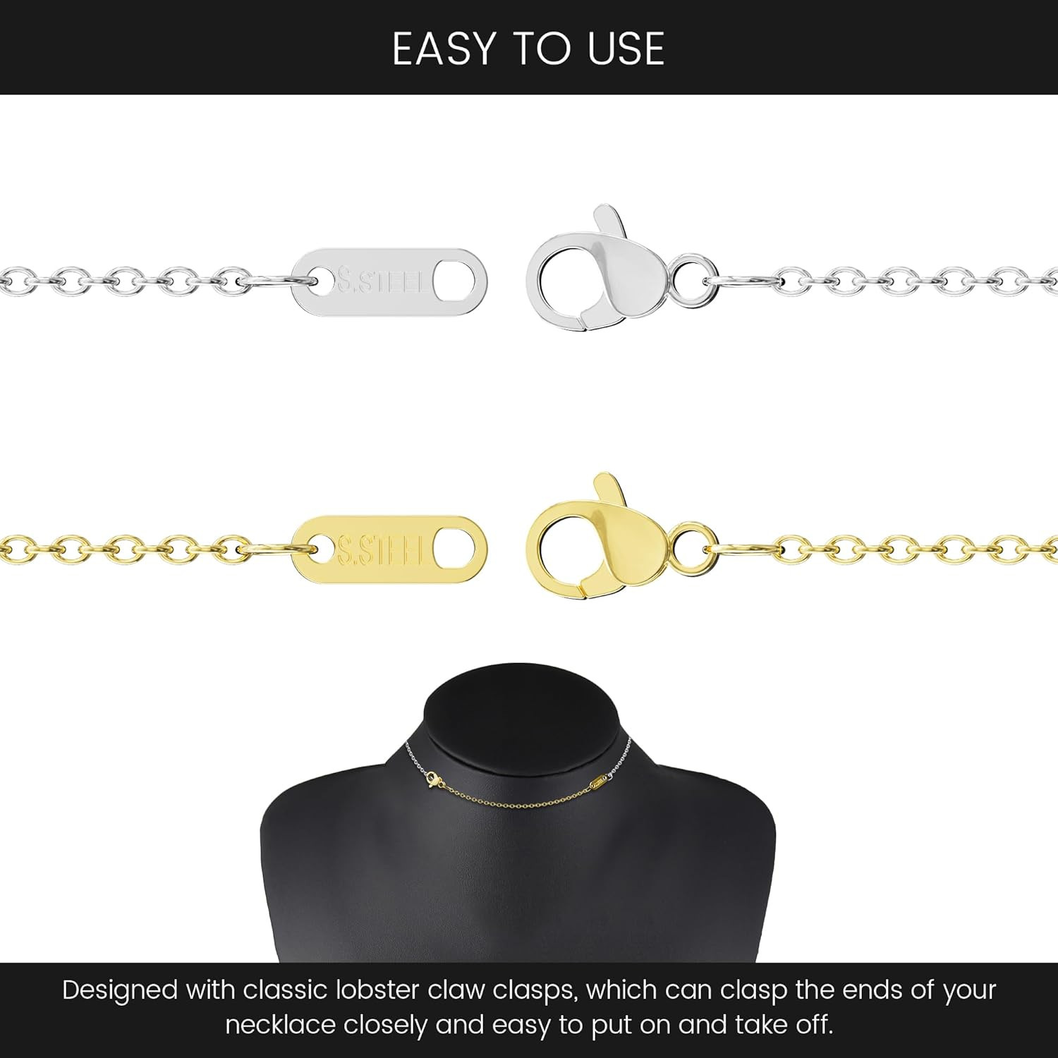 Necklace Extender, 10Pcs Stainless Steel Gold Silver Chain Extenders for Necklac