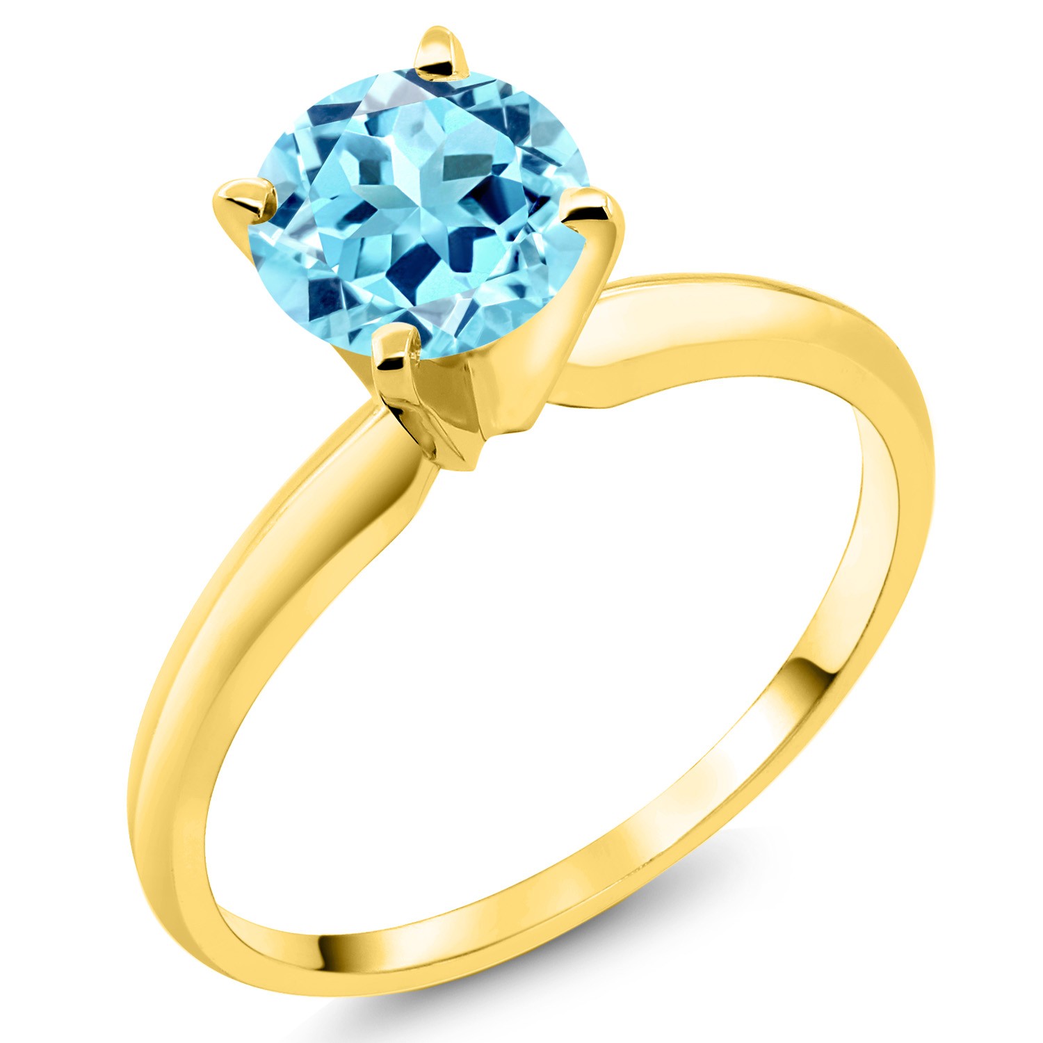 0.82 Ct Round Blue Apatite 14K Yellow Gold Ring