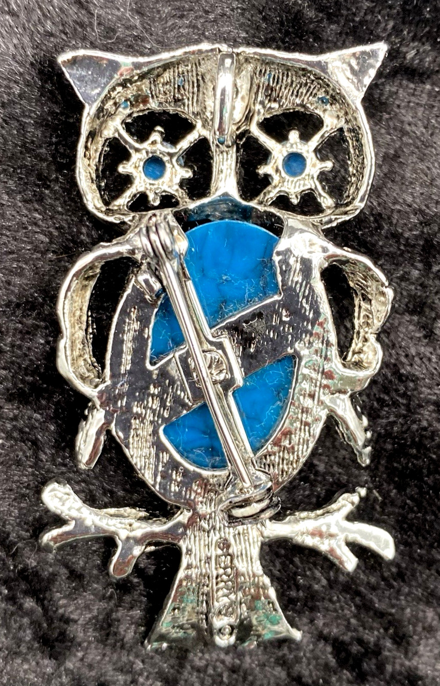 Pair – Vtg. Gerry’s Owls, Brooch/Pendant, Silver & Turquoise + Gold and Green