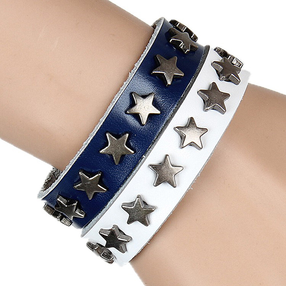 Punk Hip Hop Leather Bracelet Men Star Spikes Rivet Gothic Wide Studded Bracelet