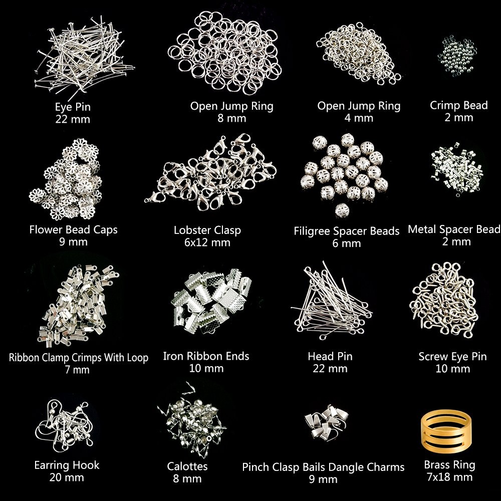 Kuuqa Jewelry Making Kit Findings Small, silver, gold, black, clear
