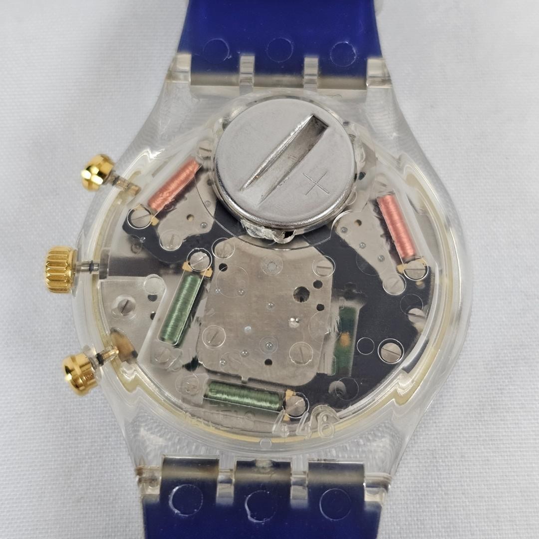 Swatch Ioc 100 Chrono SCZ101 Chronograph Wristwatch Blue Gold Hardware