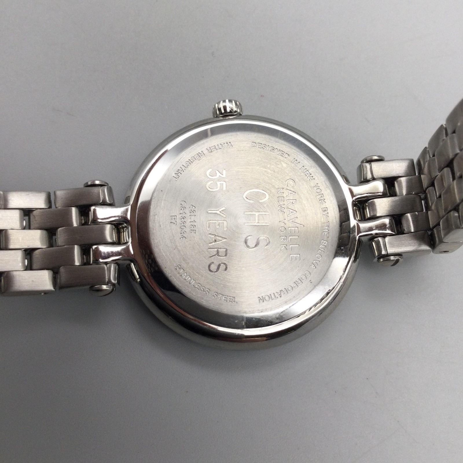 Caravelle New York Womens Watch 29mm Silver Tone Crystals Steel New Battery 7.5″