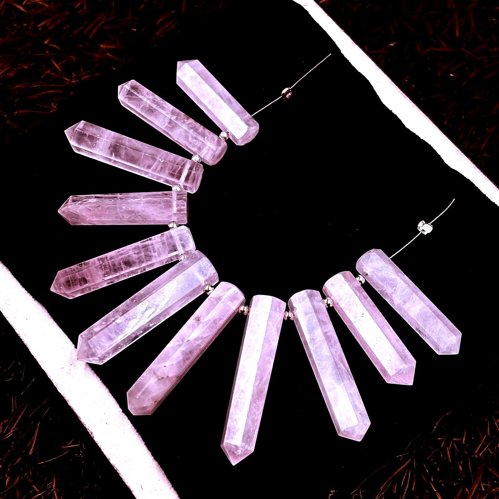 12 Pieces Natural Rose Quartz Mini Point Gems – Side Drilled -1-1.5″ Inch