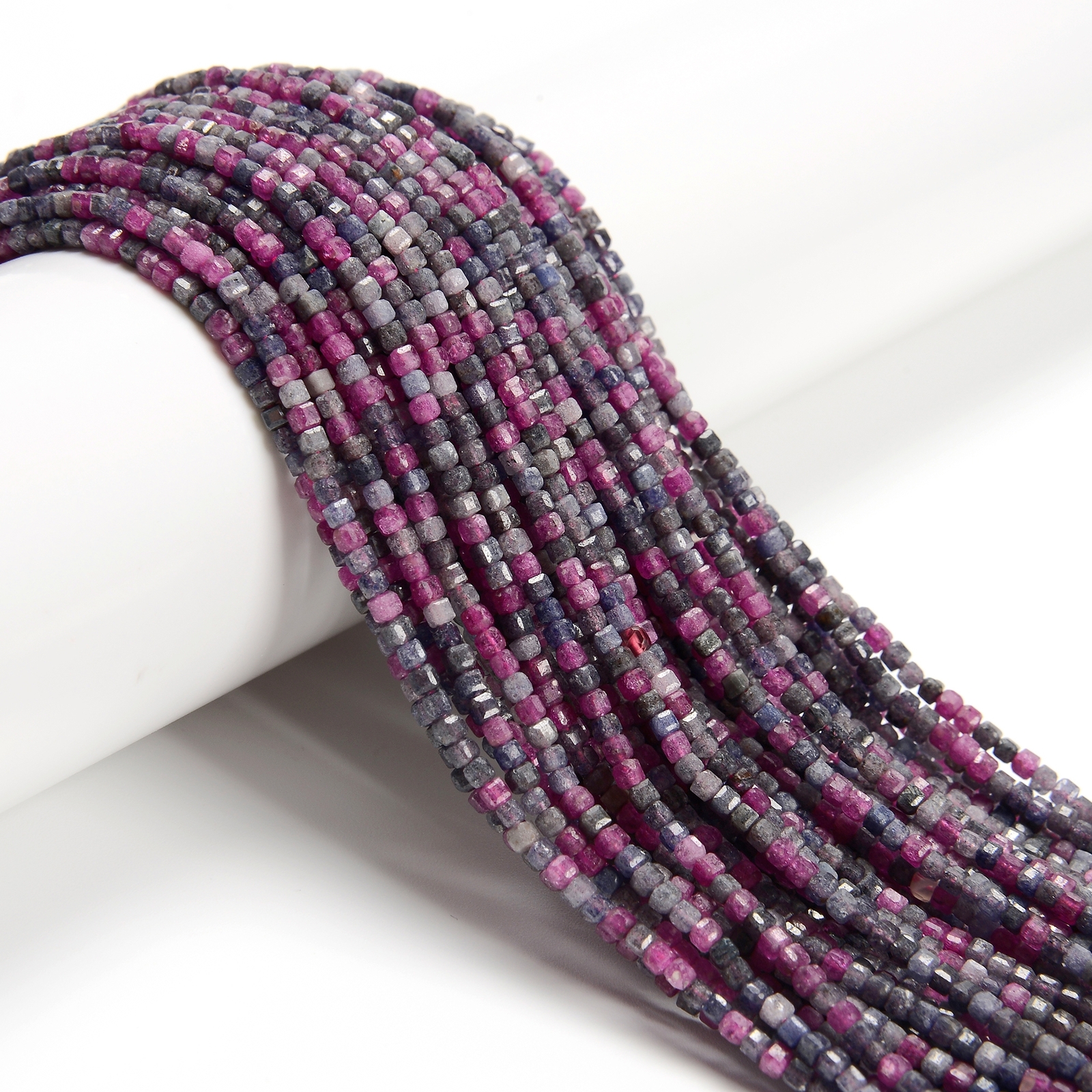Natural Ruby & Sapphire Faceted Rubik’s Cube Beads Size 2mm 15.5” Strand
