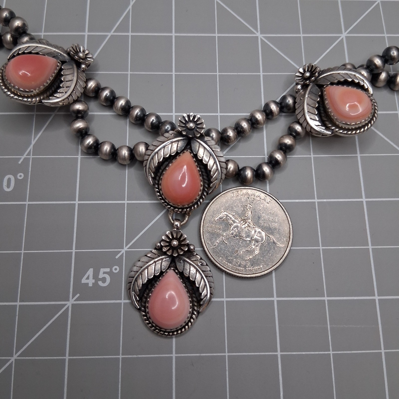 Pink Conch Lariat Necklace 5mm Navajo Pearls 50g Sterling Silver Southwestern