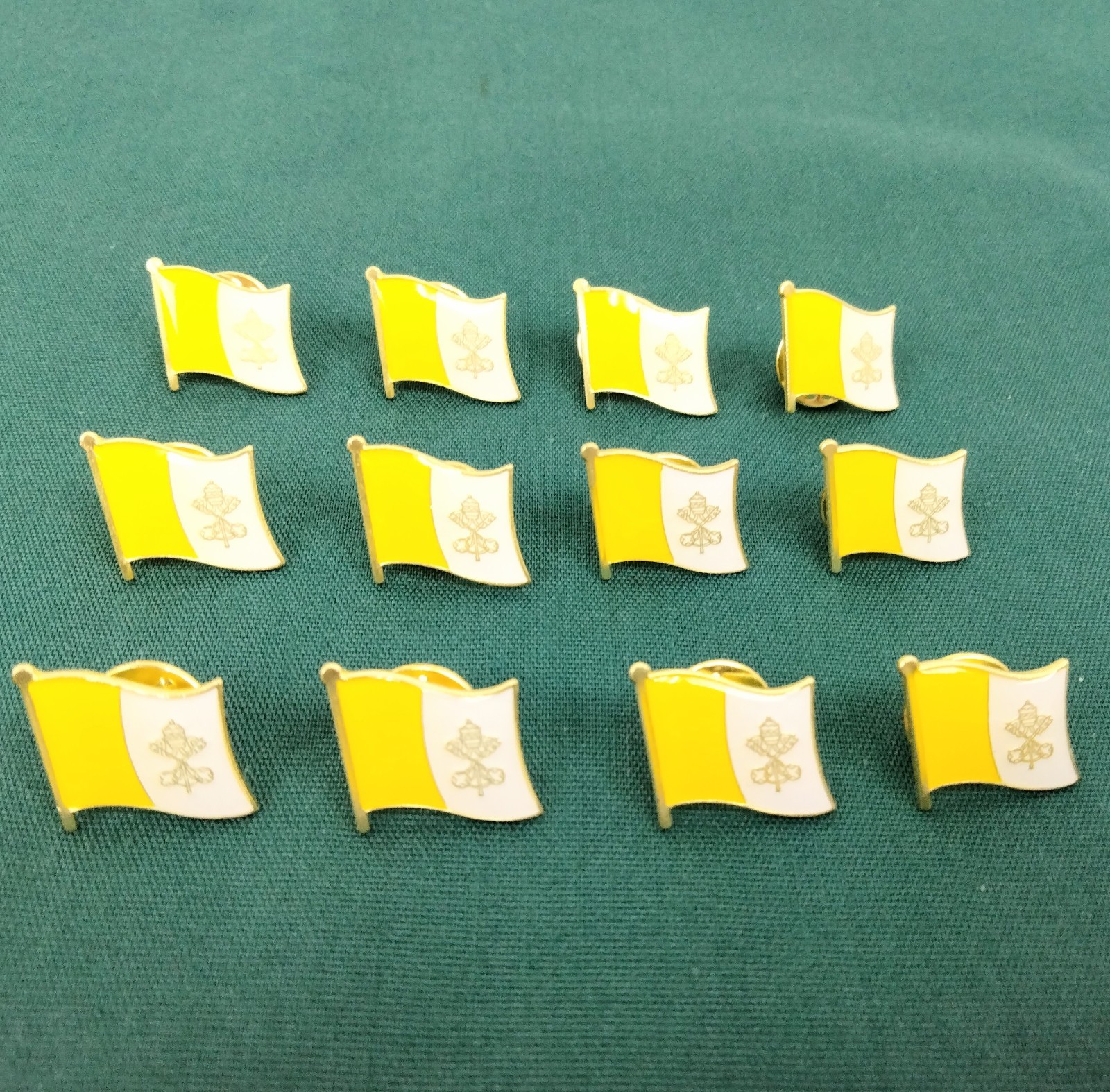 Pack of 12 Vatican Flags Pins Lapel, Tie and Hat Yellow White