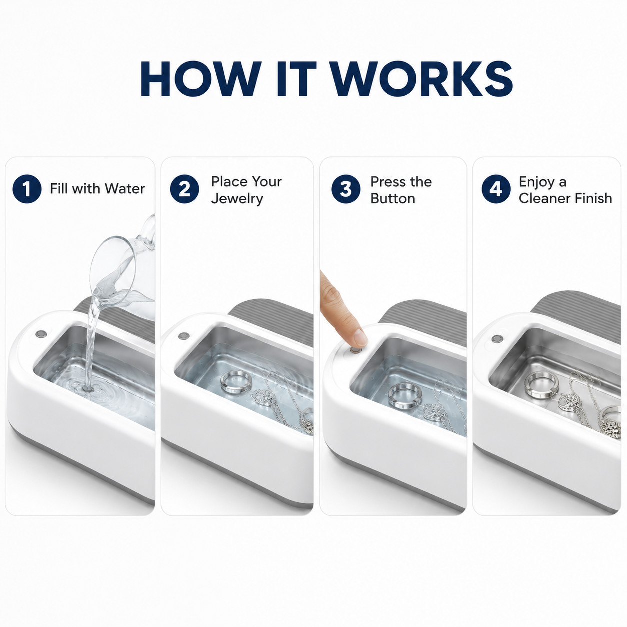 Ultrasonic Jewelry Cleaner Portable Ring Cleaner Machine for Glasses Watches USB
