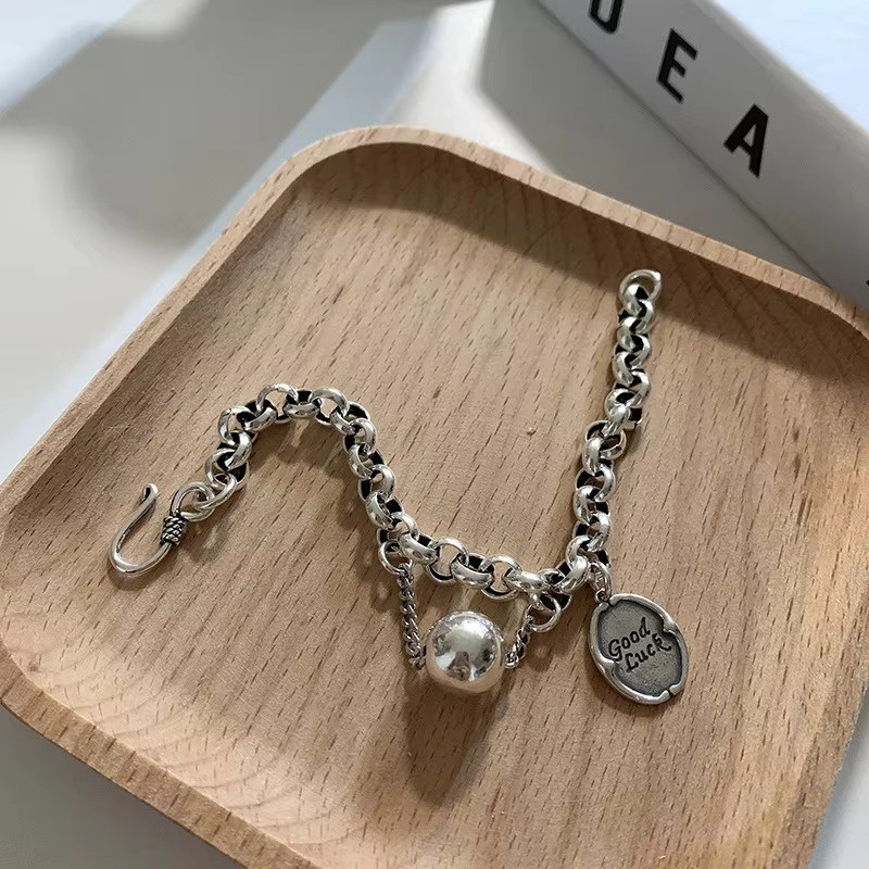 Vintage Heart Pearl Chain Bracelet Set Women Punk Chunky Charm Jewelry