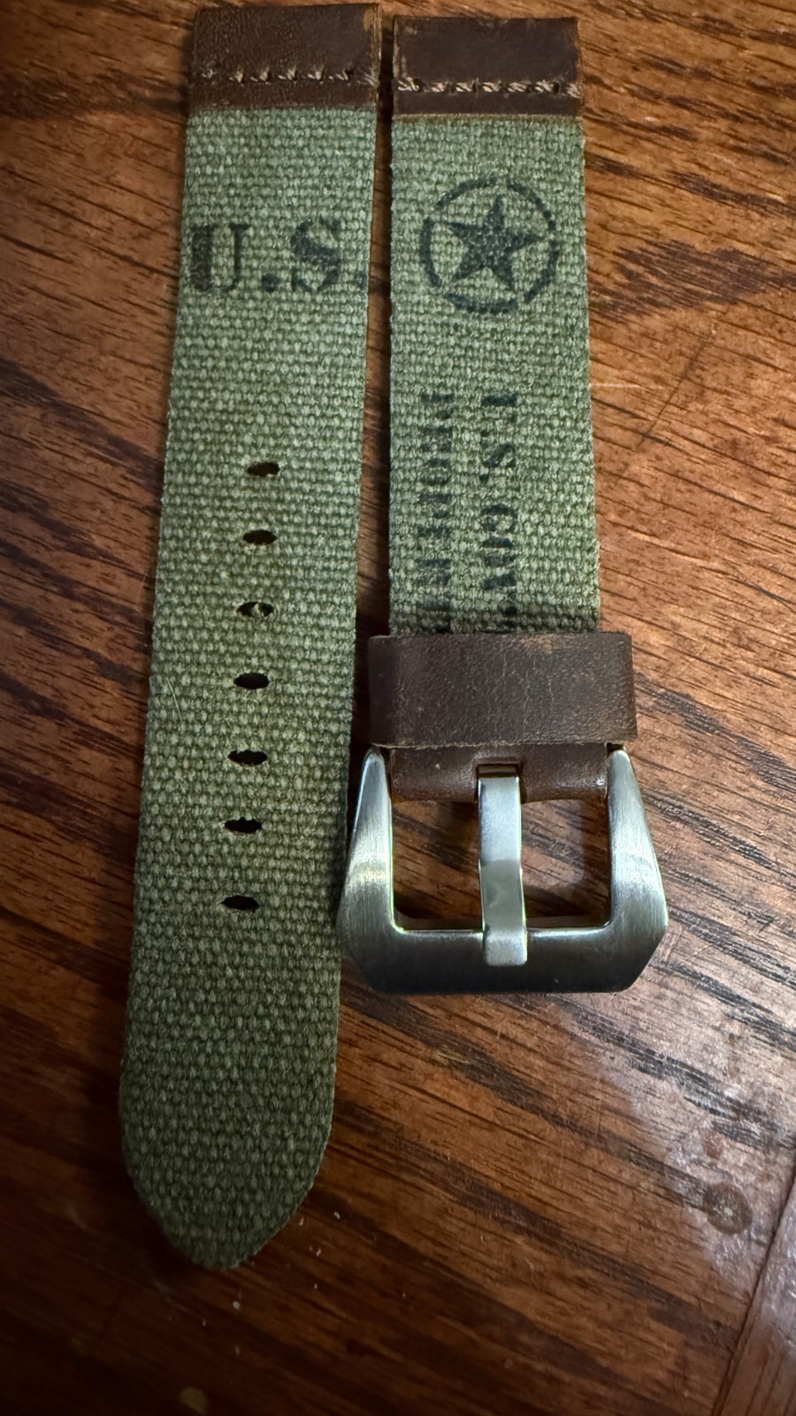 Custom Watch Strap US Military Olive Drab Canvas Leather 20 mm