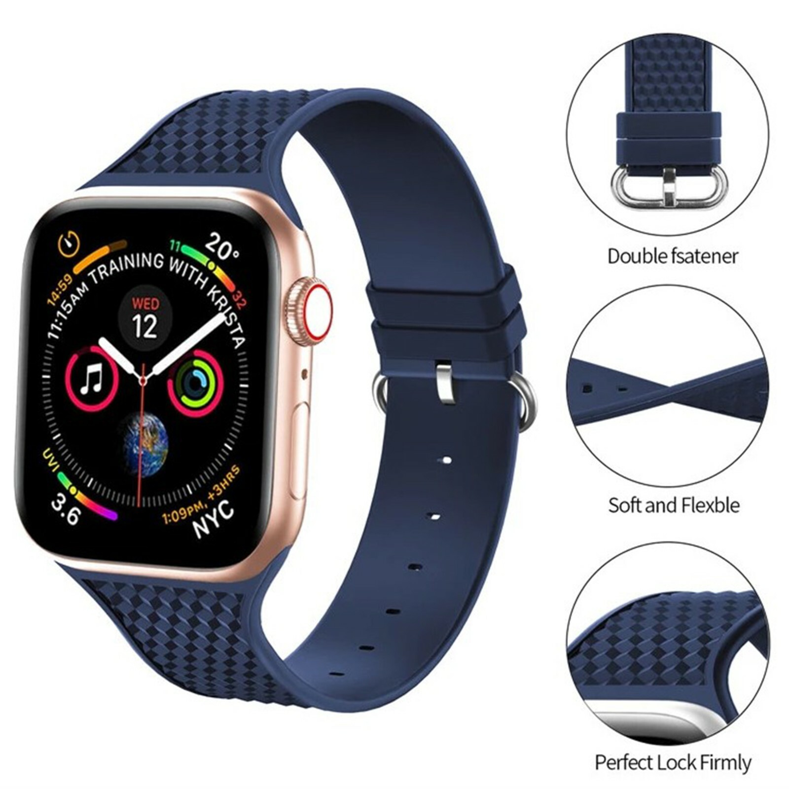 Silicone Replacement Band for Apple Watch Series 9, 8, 7, 6, 5, 4, 3, 2, 1, SE