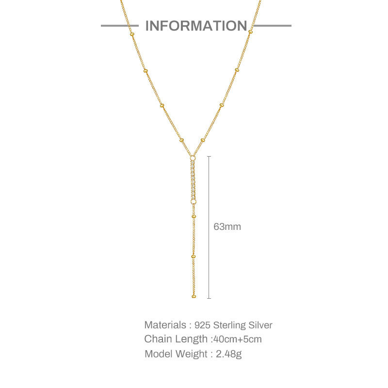 Gold Plated 925 Sterling Silver CZ Beaded Y Lariat Necklace for Women