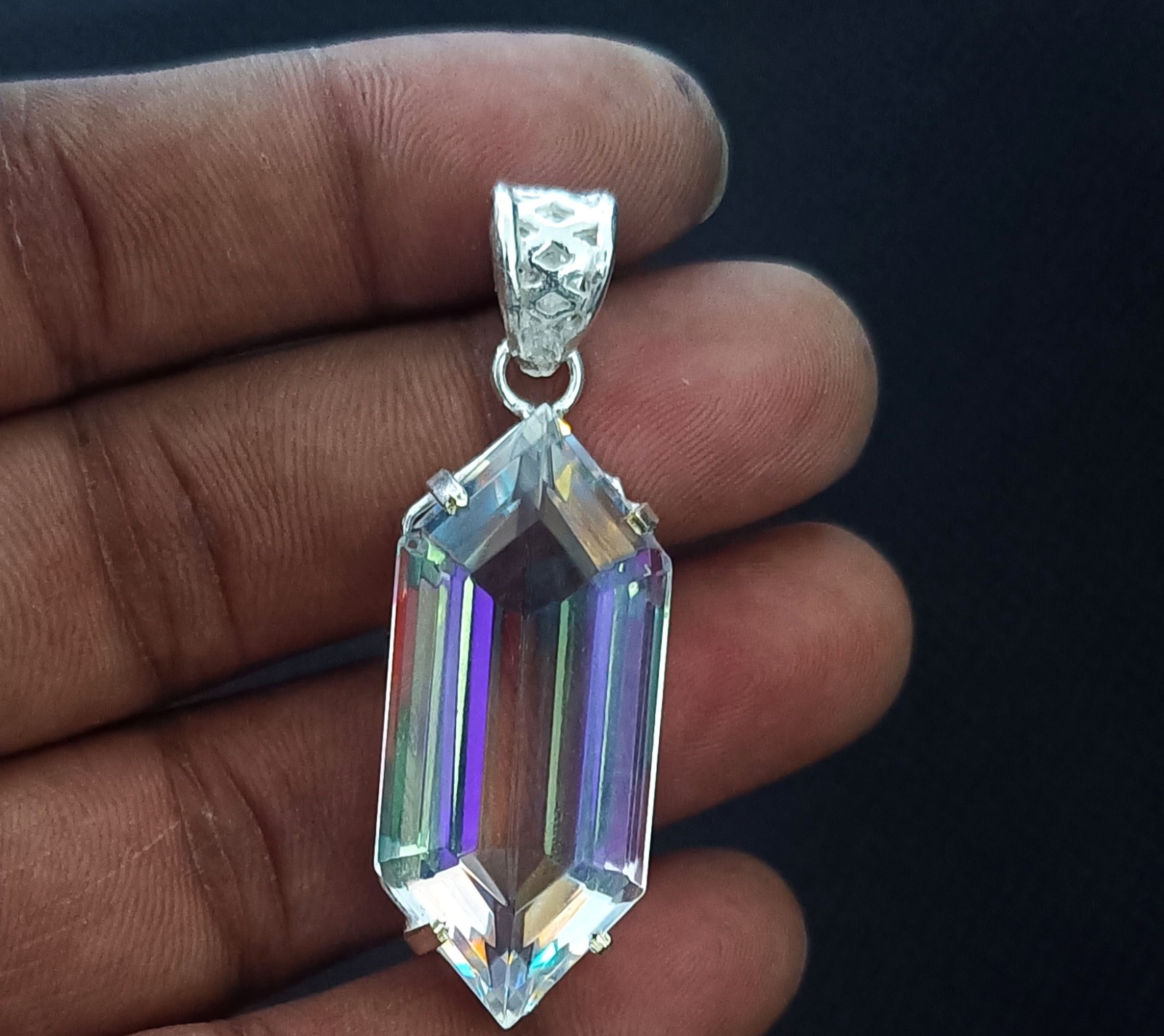 EGL 58.20 Ct+ Natural Mystic Topaz Fancy Cut 925 Solid Silver Pendant Gemstone