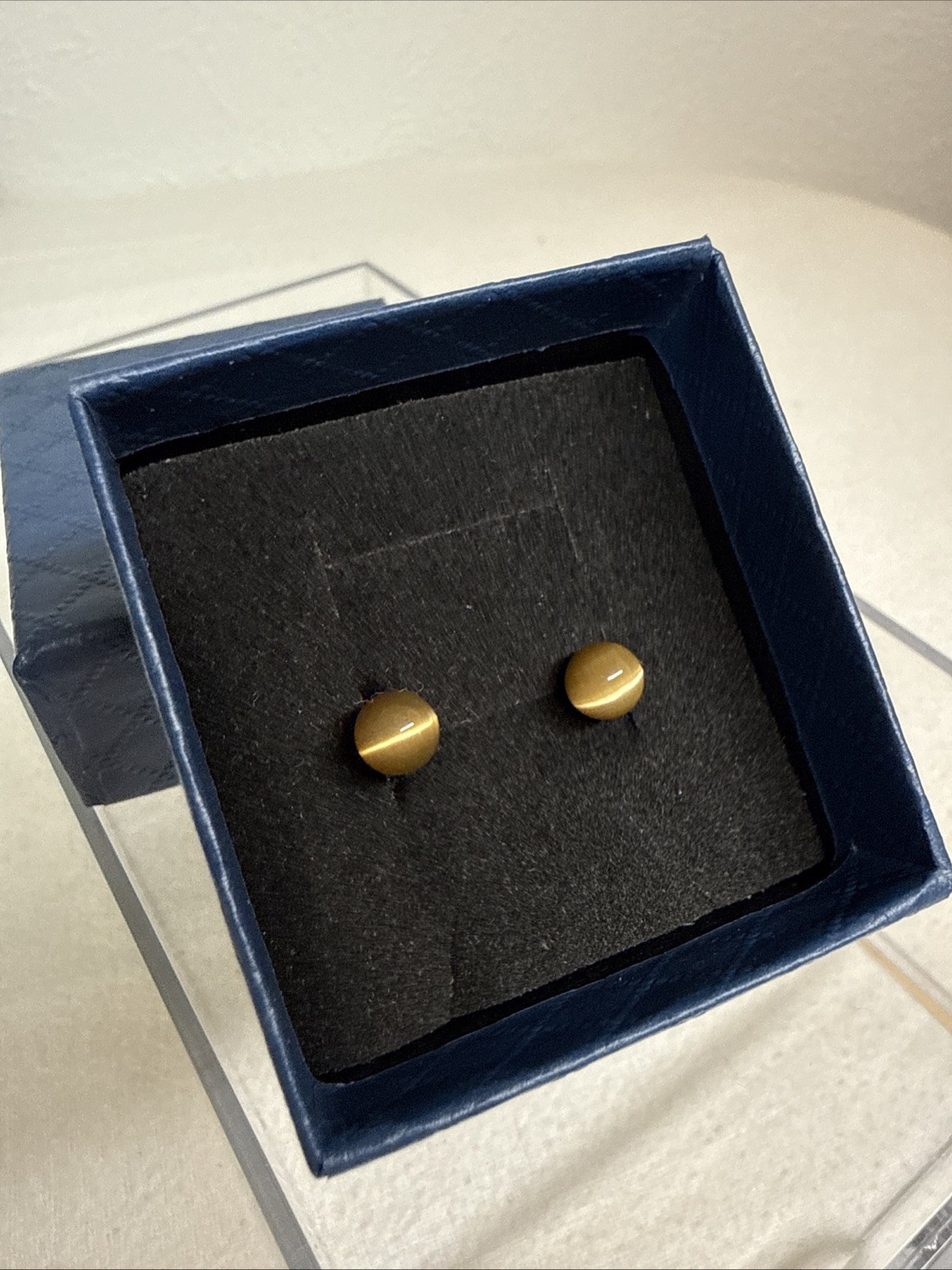 Brown Stone Stud Earrings – Round Minimalist Studs – Gift Box Included