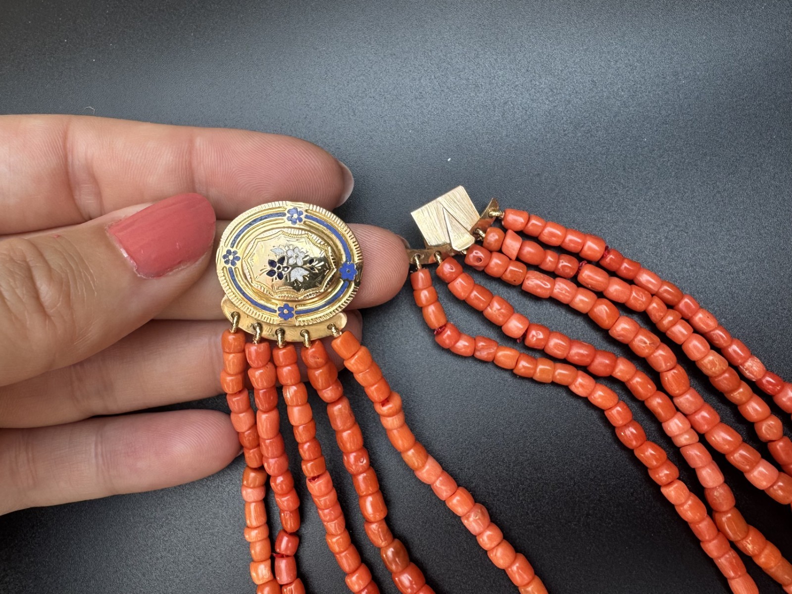 Napoleon Era 18kt Yellow Gold Multi Thread Red Coral Necklace