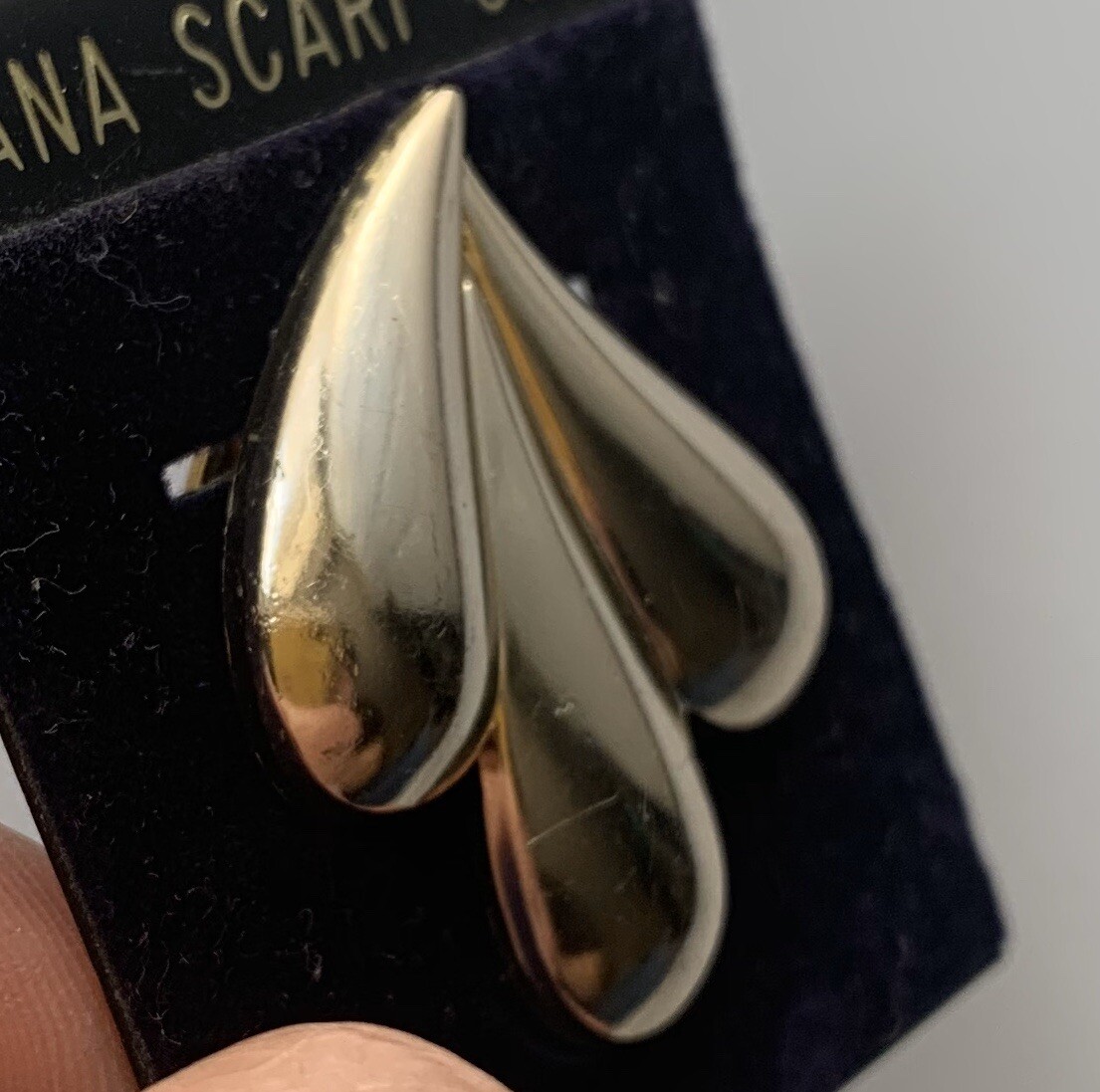 Tana Scarf Clip Silver Tone Raindrops Teardrop Original Card Vintage