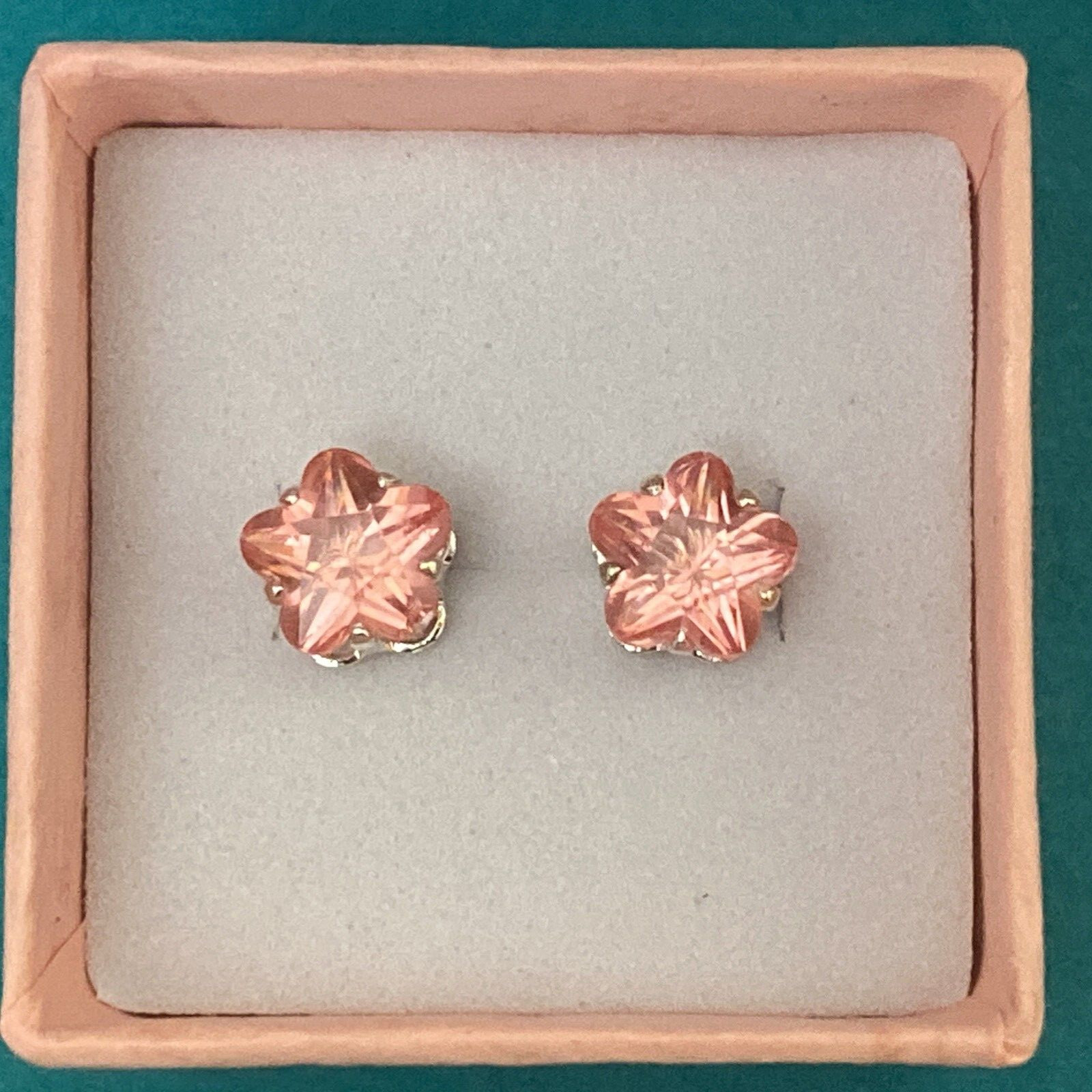 Pretty New Silver Plated Pink CZ Flower Shape Post Stud Earrings