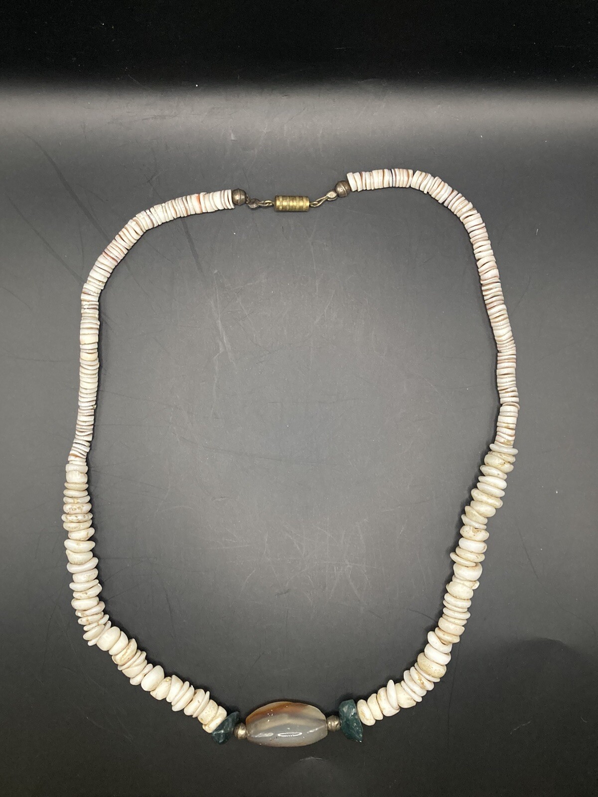 Vtg Hawaiian Genuine Puka Shell Necklace With Stone Pendants 18” 45 Grams
