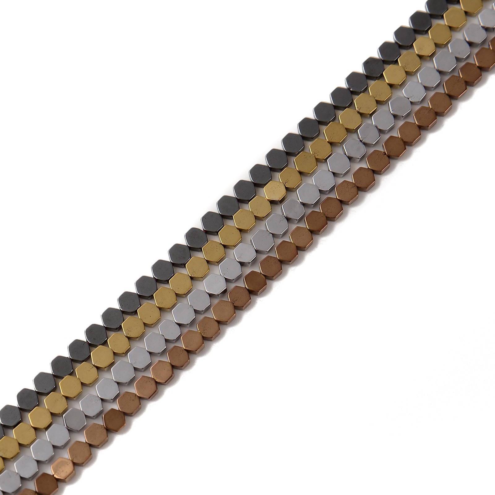 Gray/Gold/Silver/Copper Color Hematite Hexagon Beads Size 3mm 15.5” Strand