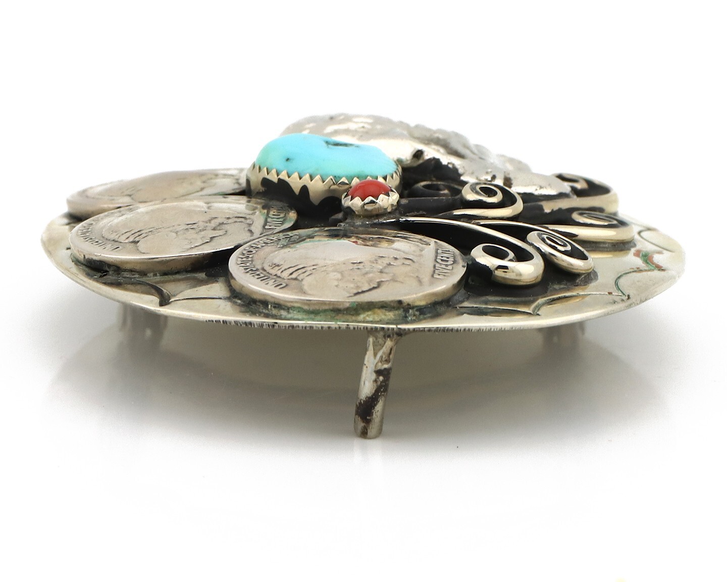 Navajo Eagle Belt Buckle Nickle Silver Gemstone Handmade Native American C.80’s