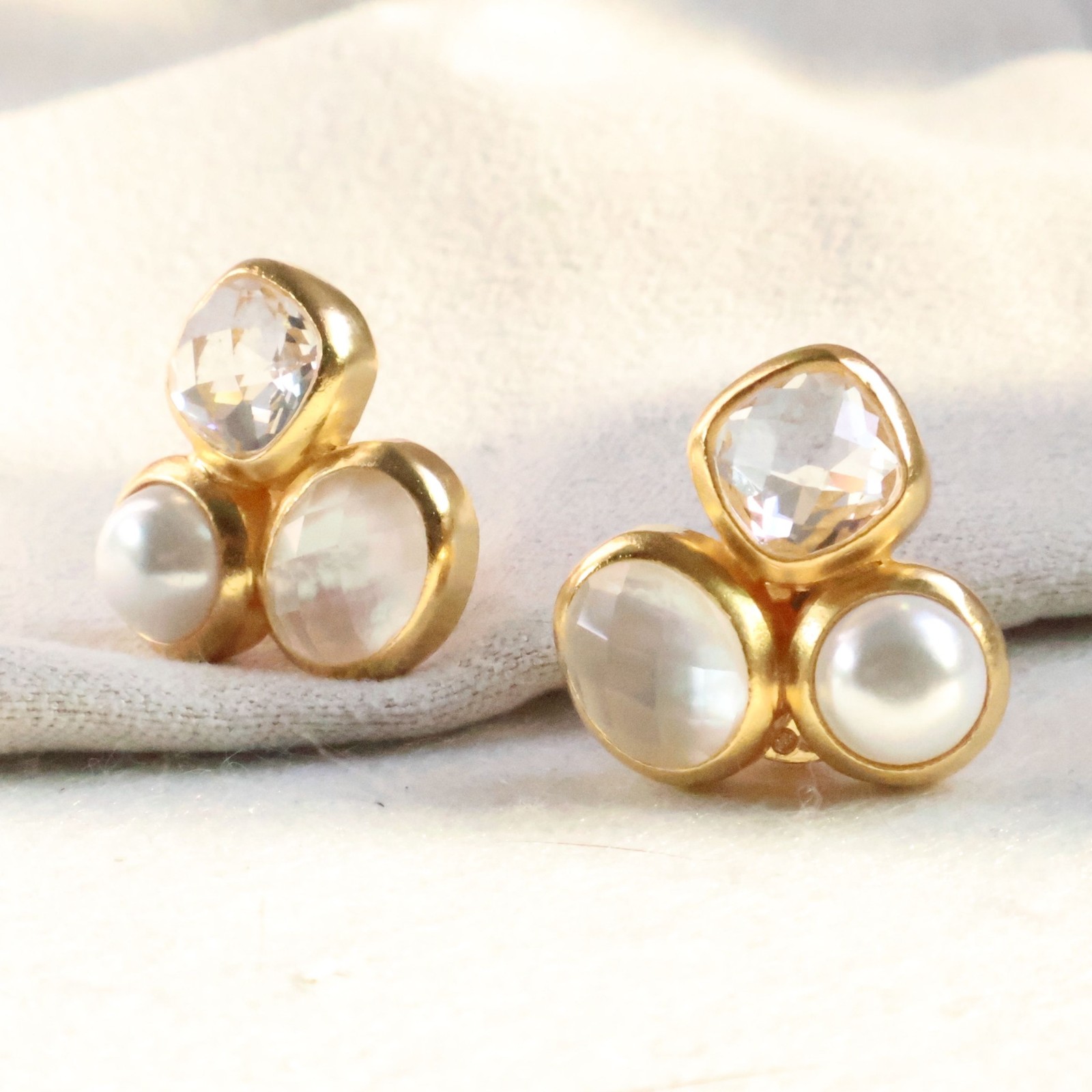 Julie Vos Kaleidoscope Iridescent Clear Crystal Gold Stud Earrings | NEW