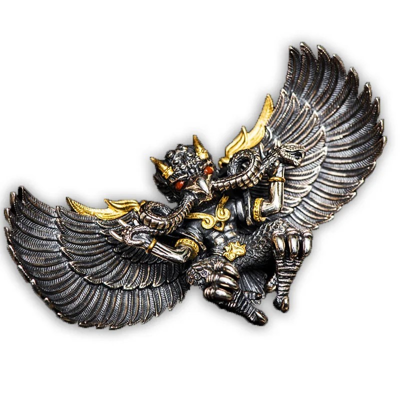 S925 Sterling Silver Golden Winged Bird Tibetan Amulet Pendant Necklace Unisex